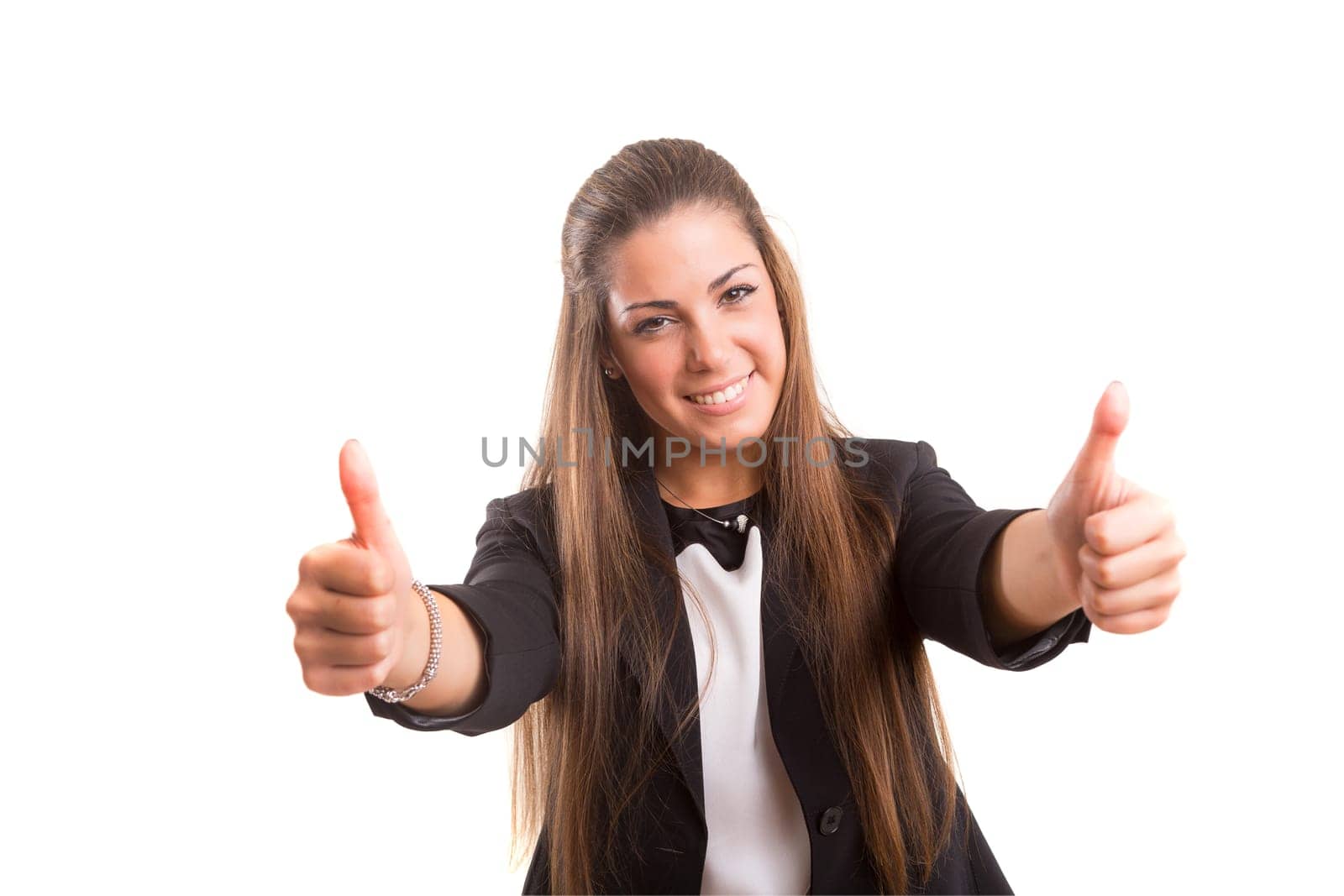 Beautiful young woman signaling ok, isolated over white