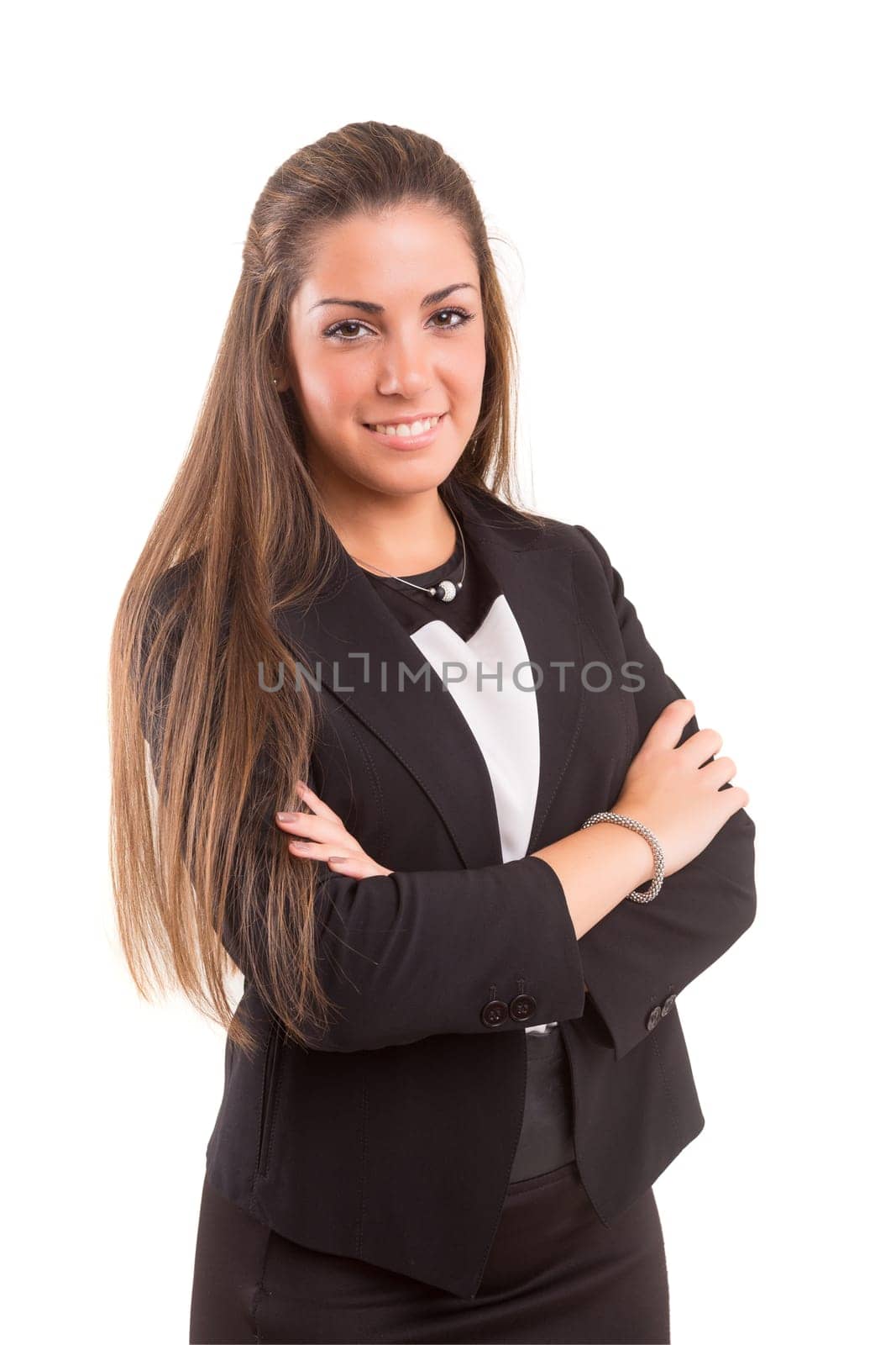 Young beautiful business woman posing isolated
