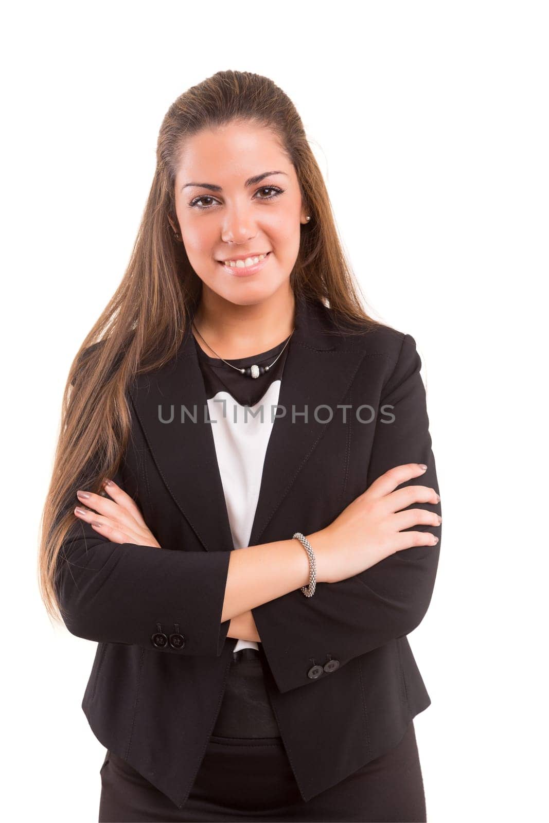 Young beautiful business woman posing isolated
