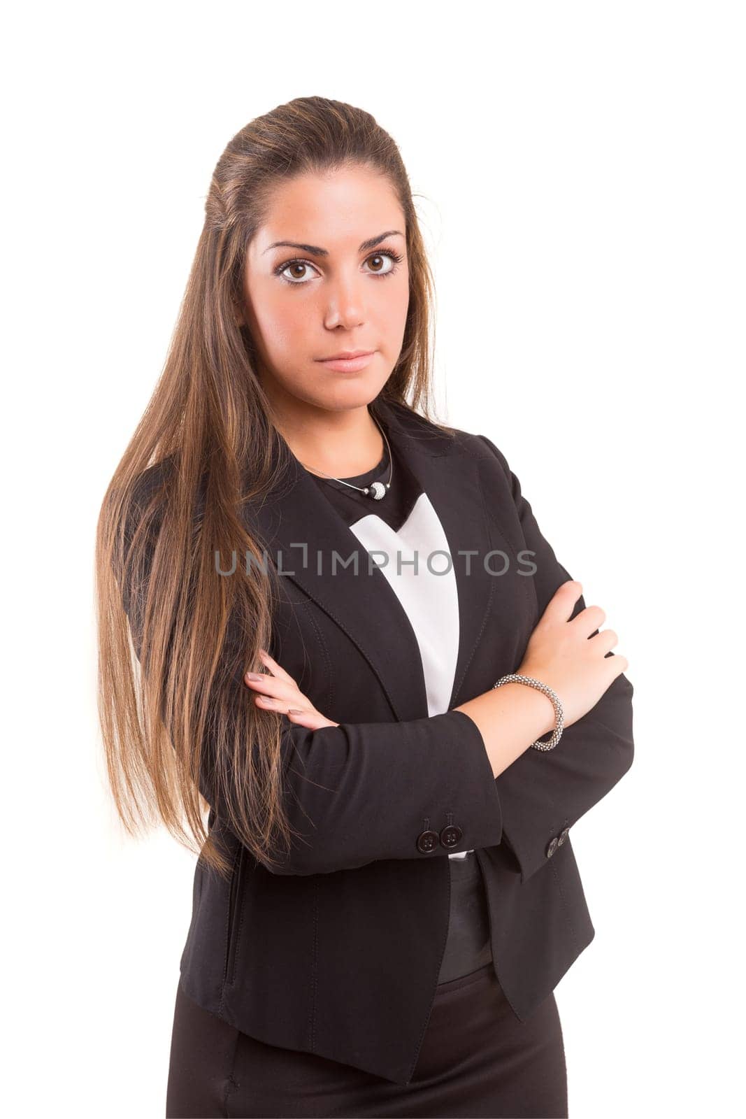 Young beautiful business woman posing isolated