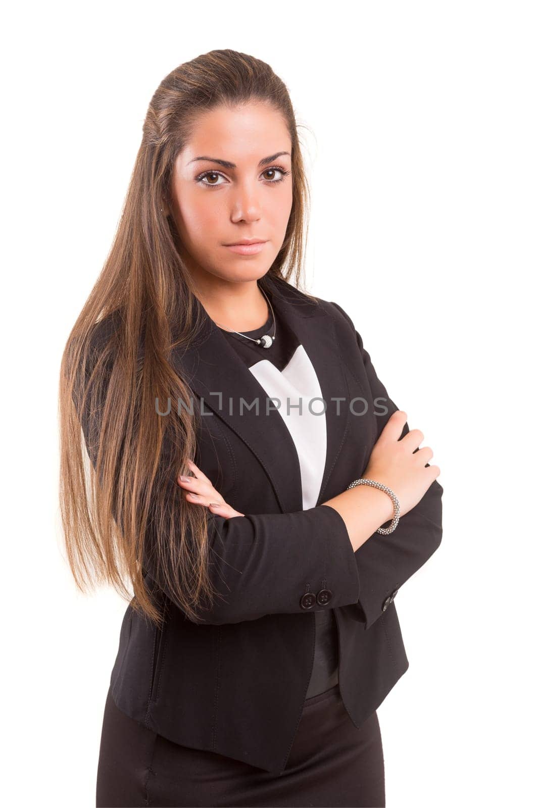 Young beautiful business woman posing isolated