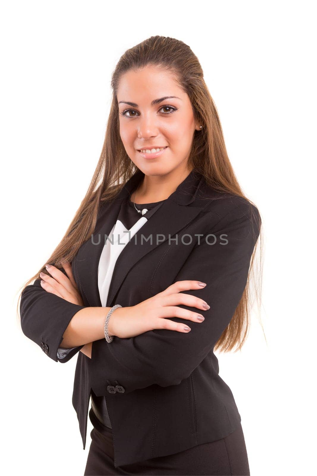Young beautiful business woman posing isolated