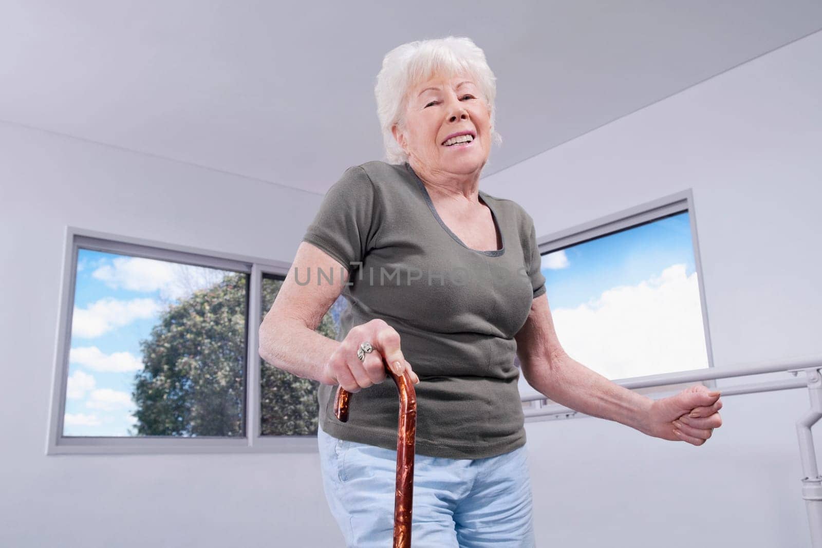 Woman walking with a cane