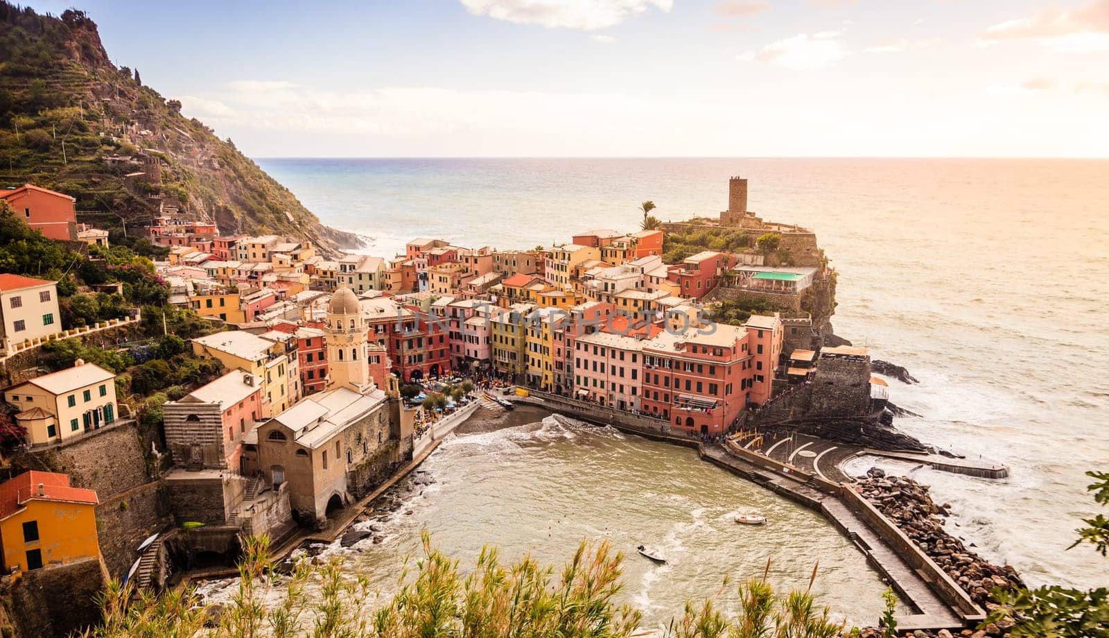 Scenic view of the village of Vernazza in Cinque Terre, Italy