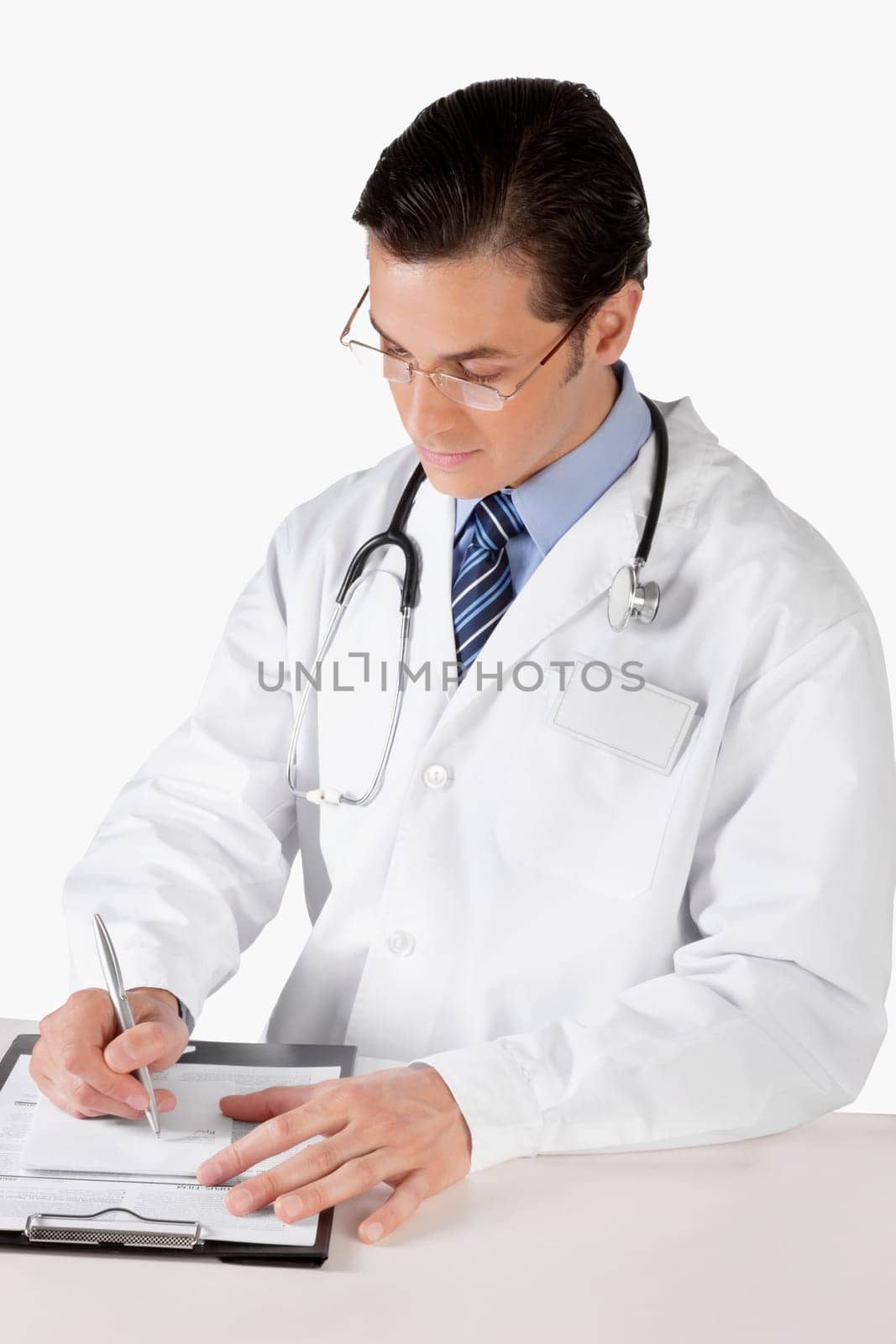 Doctor writing on a clipboard