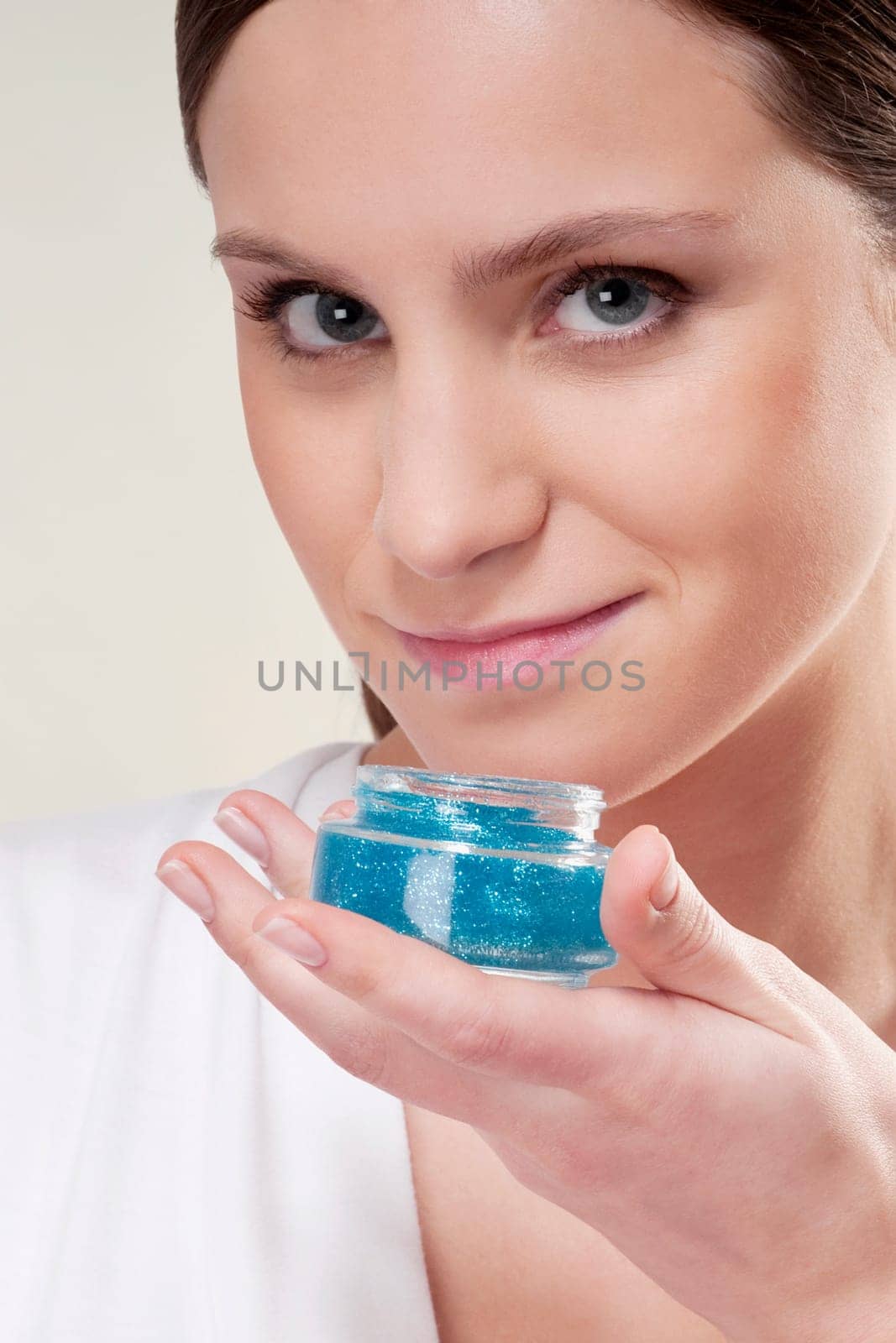Woman smelling aroma gel