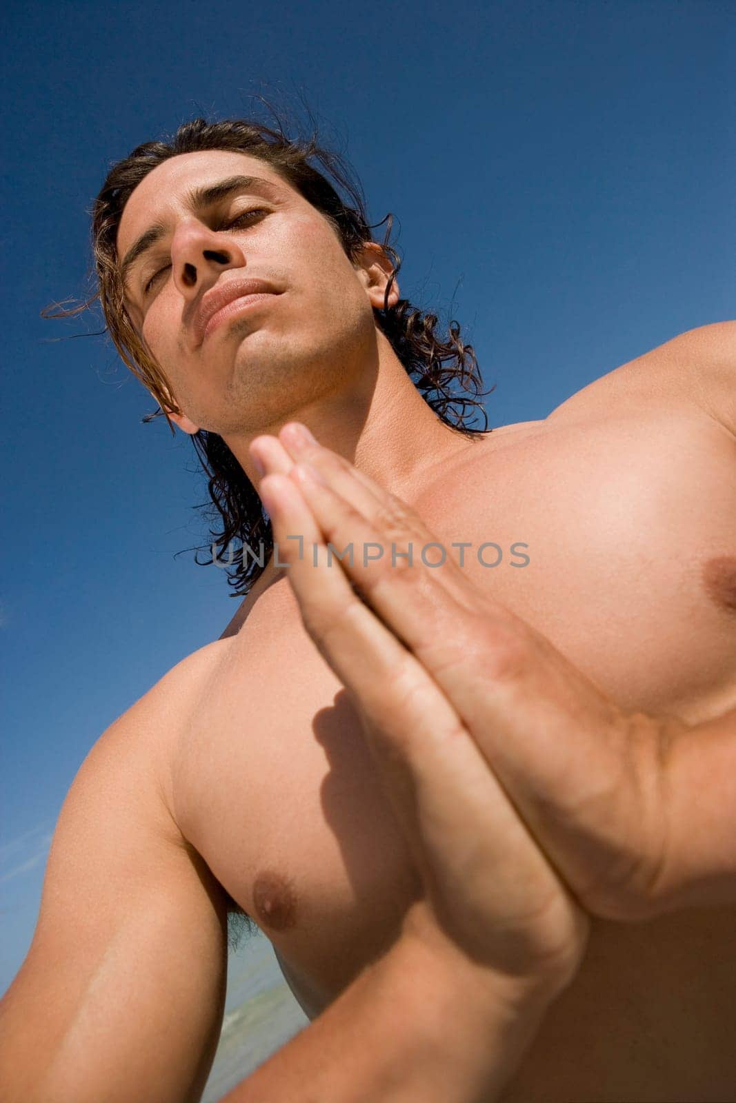 Close_up of a man meditating