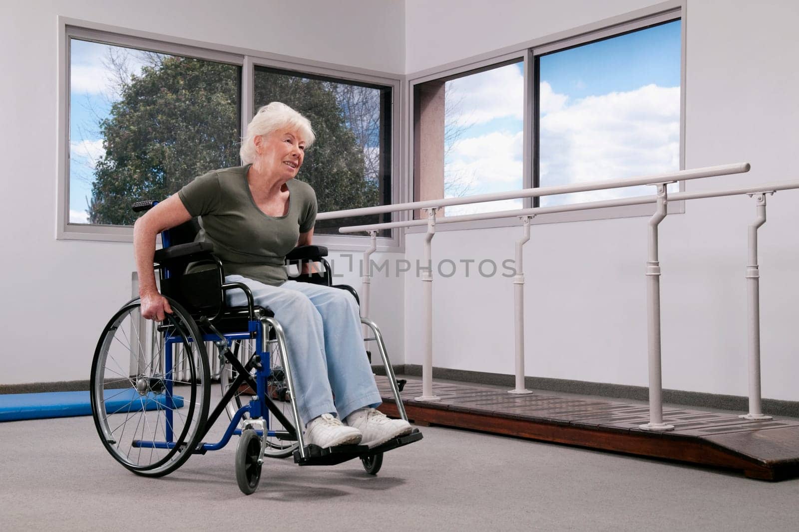 Disabled woman sitting in a wheelchair