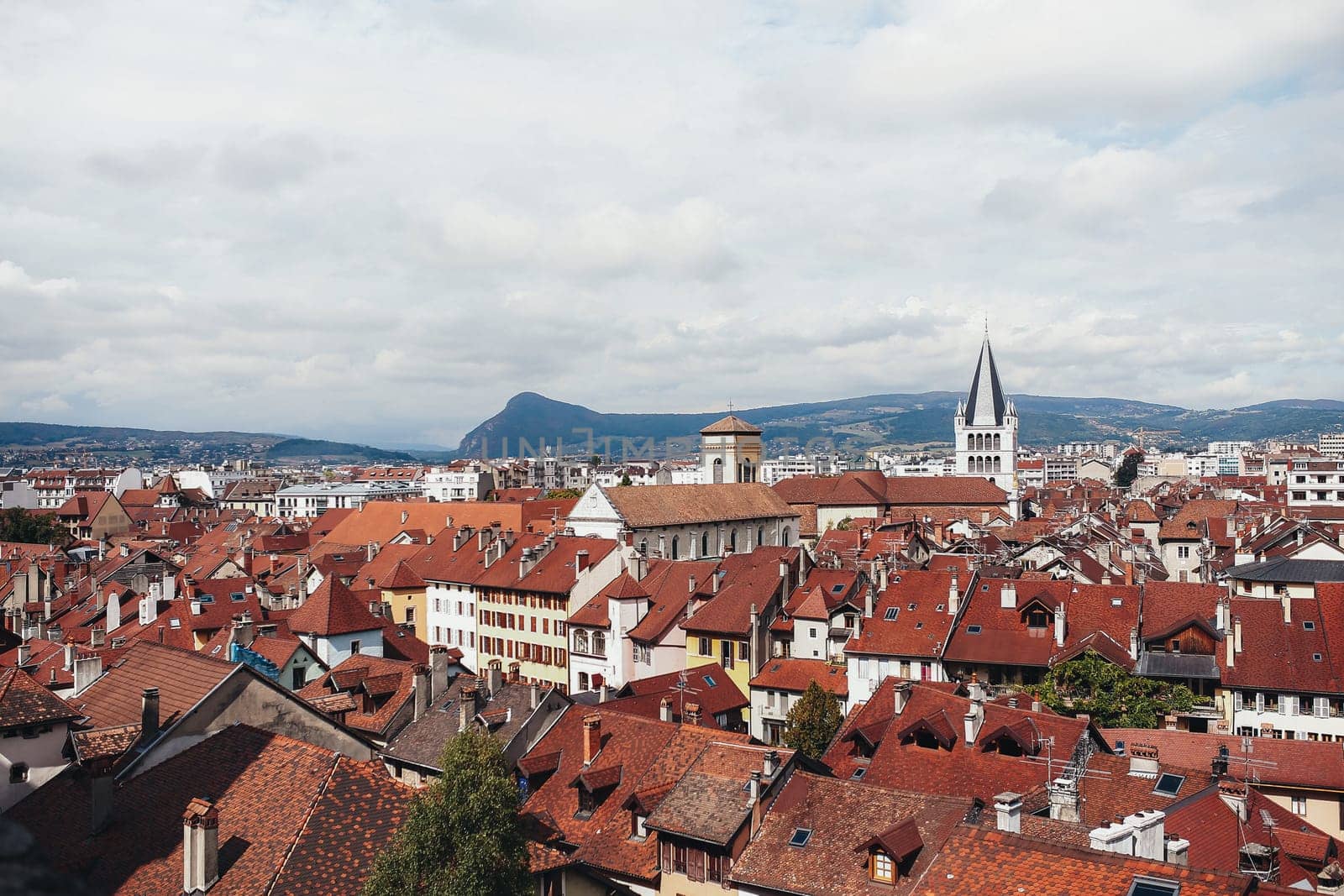 Annecy city, top view. Tile roofs. High quality photo