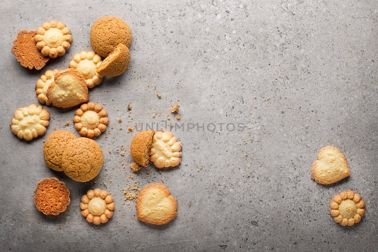 Tasty homemade sugar cookies of all shapes and sizes. Holidays, celebration and cooking concept