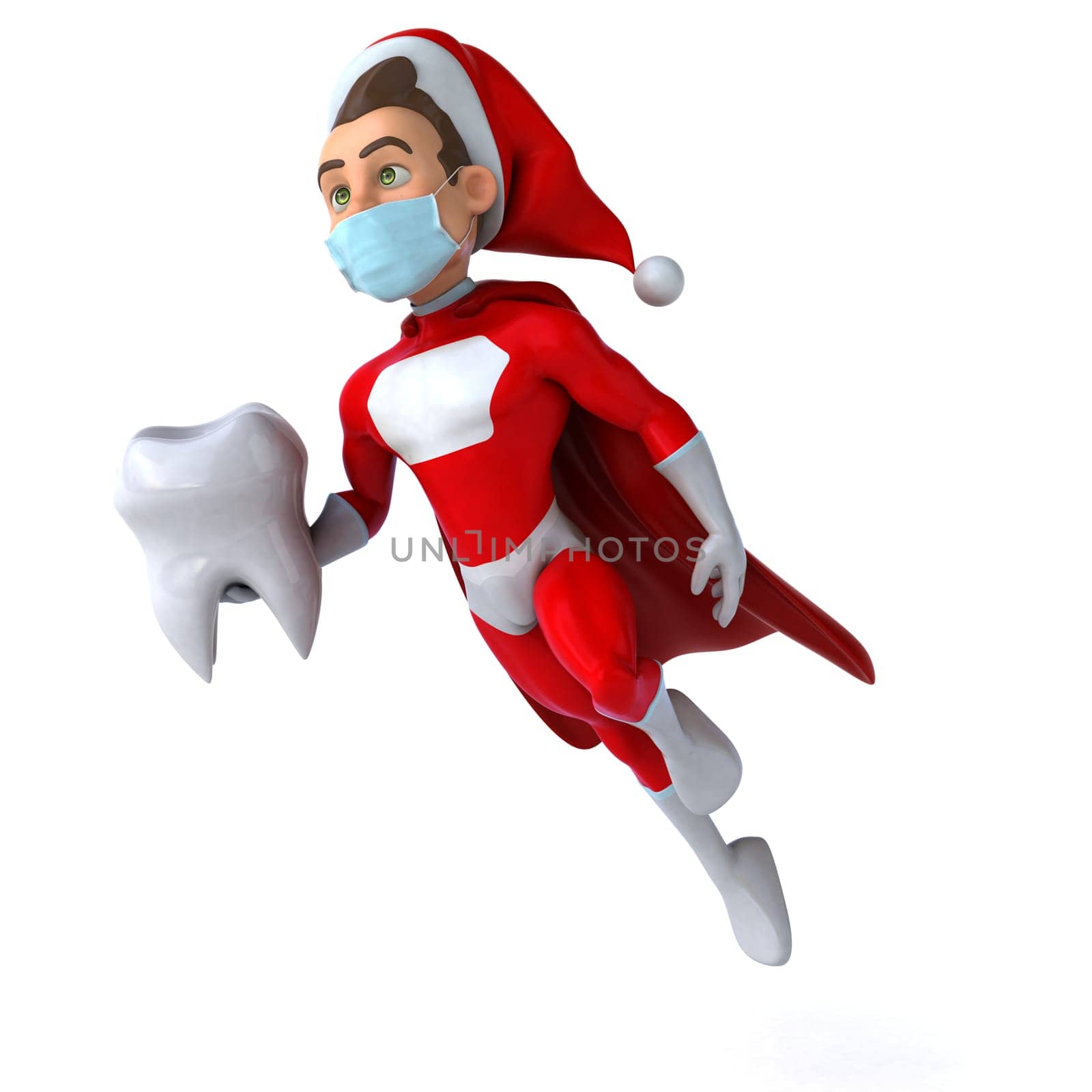 Fun 3D illustration of a cartoon Santa Claus with a mask
