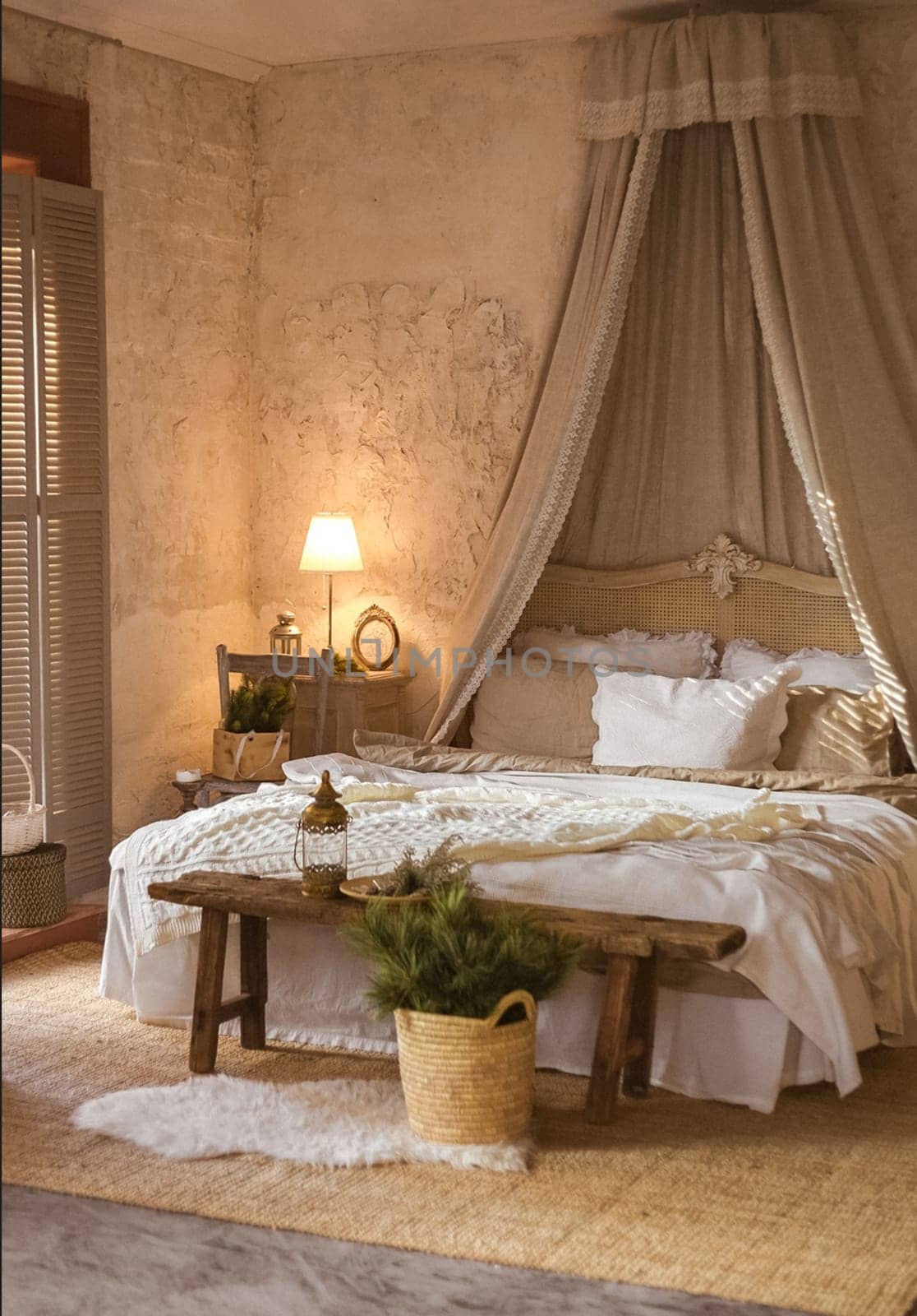 Bedroom and bridal bed. The wedding bed.