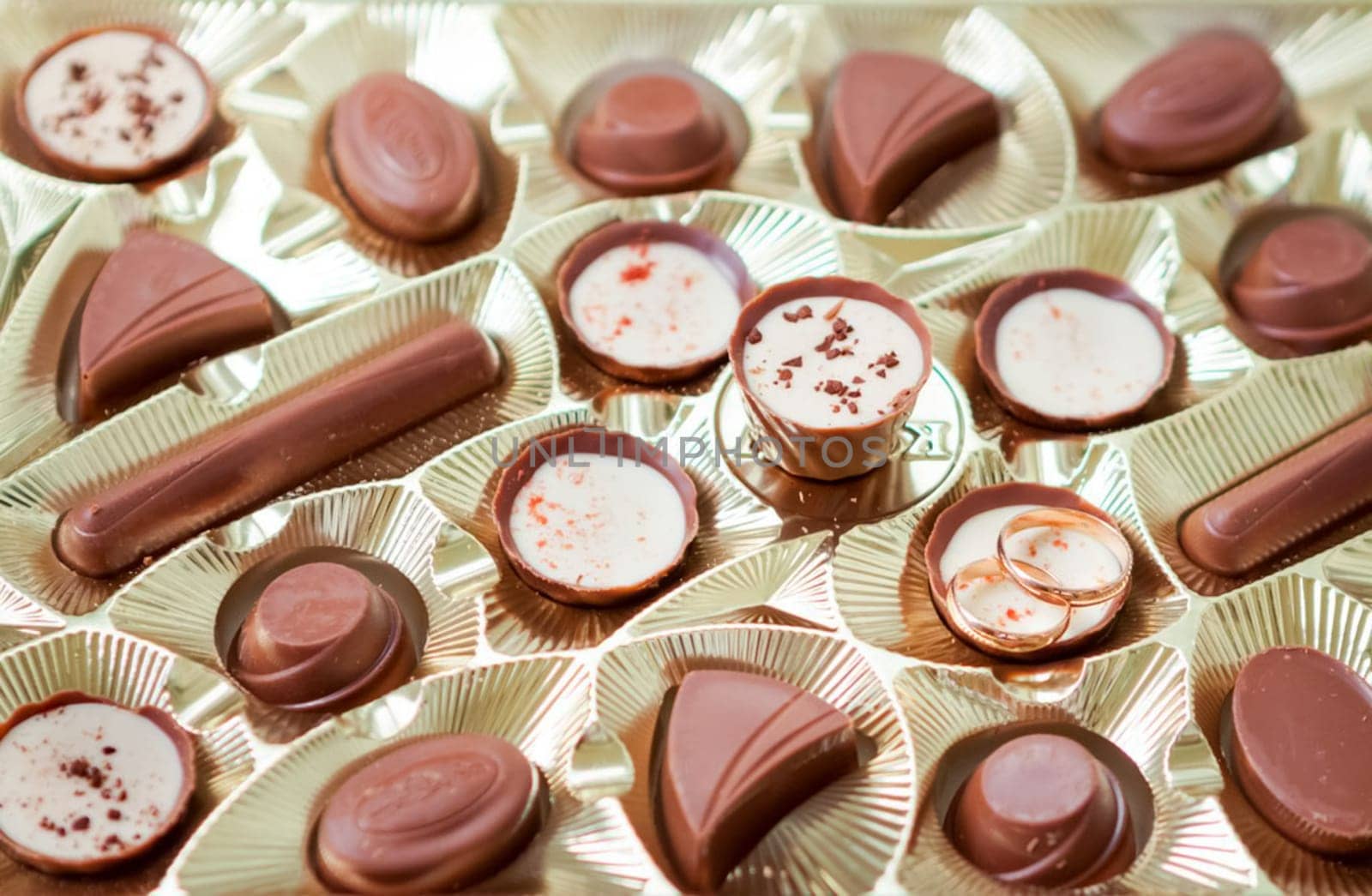 Chocolate assorted in a box. Candy in a box.