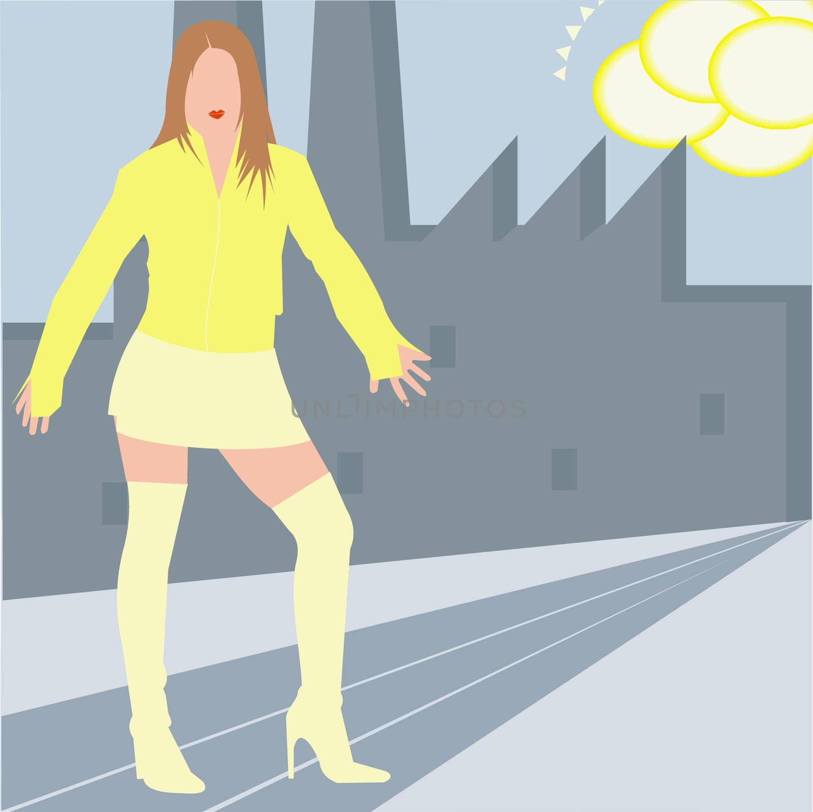 Woman standing on the road