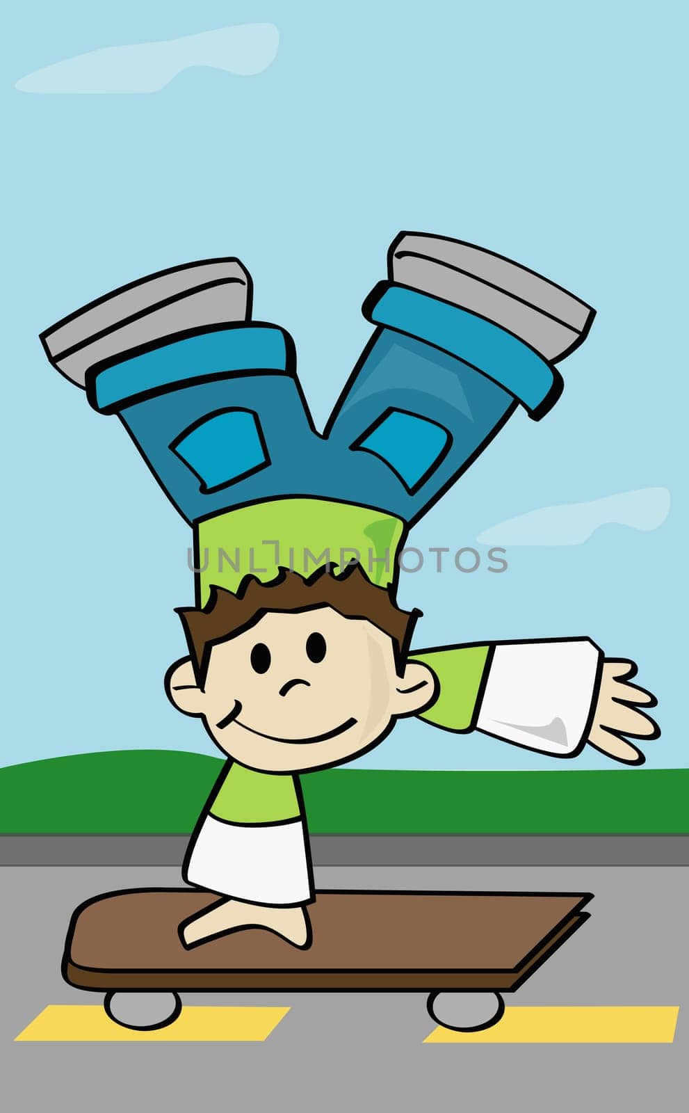 Boy on a skateboard balancing on one hand