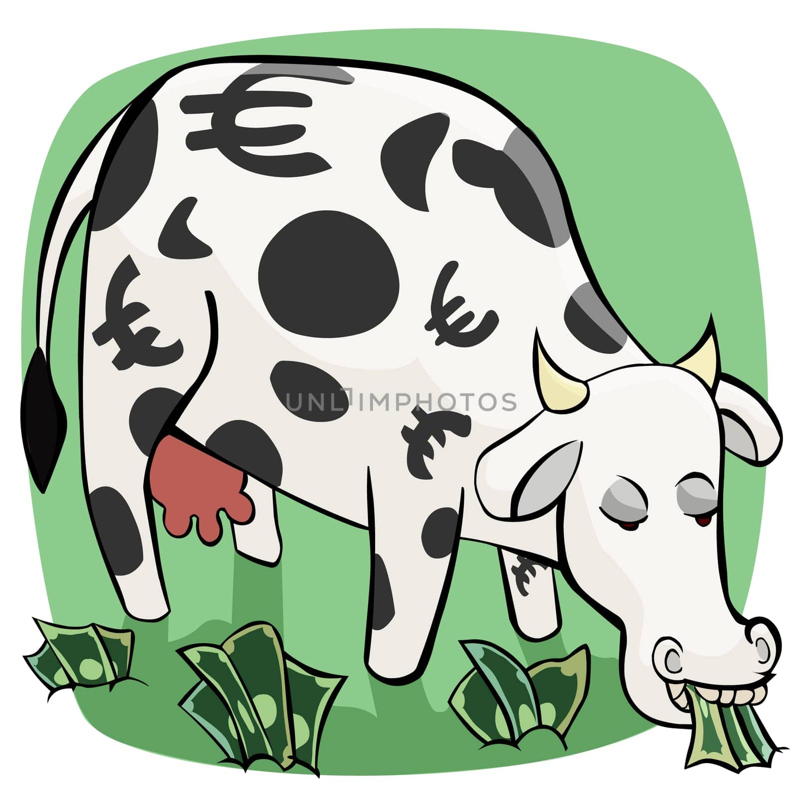 Cow eating paper currency