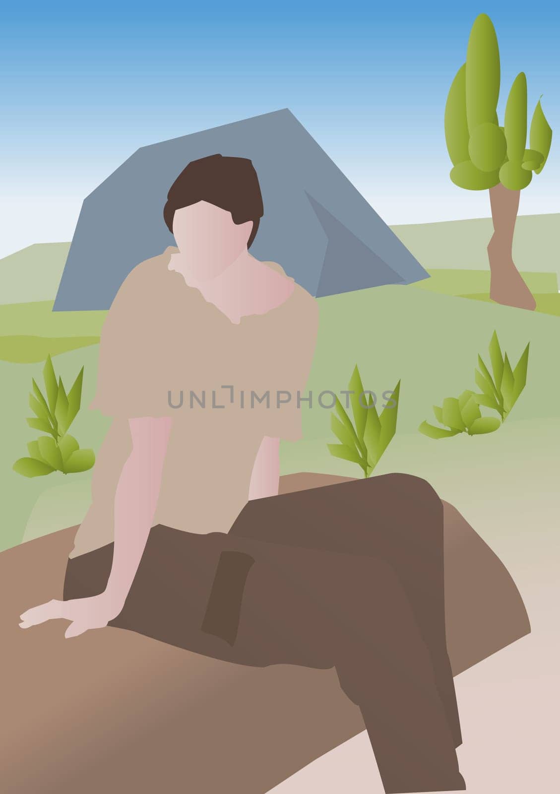 Woman sitting on a log
