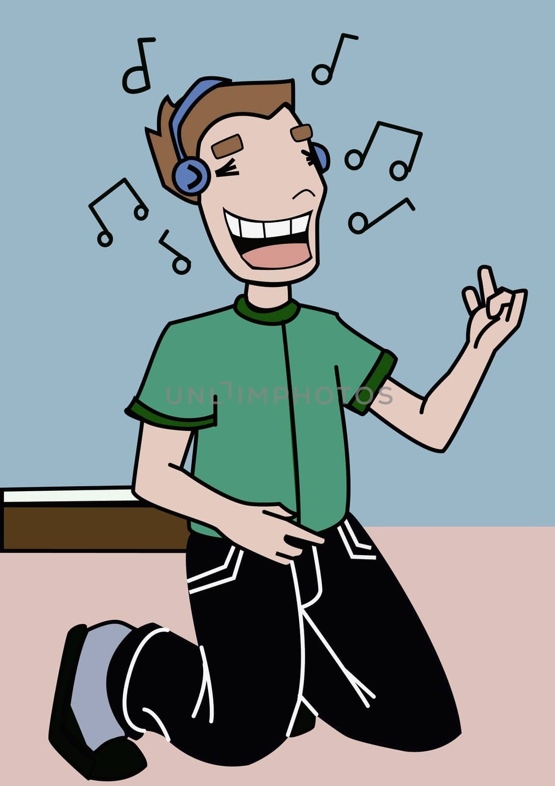 Boy listening to music wearing headphones