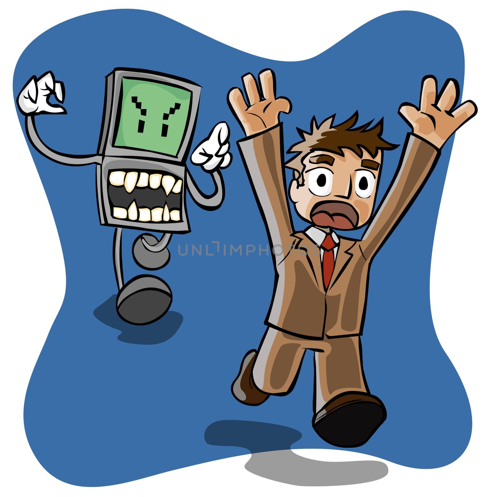 Monster laptop running after a man