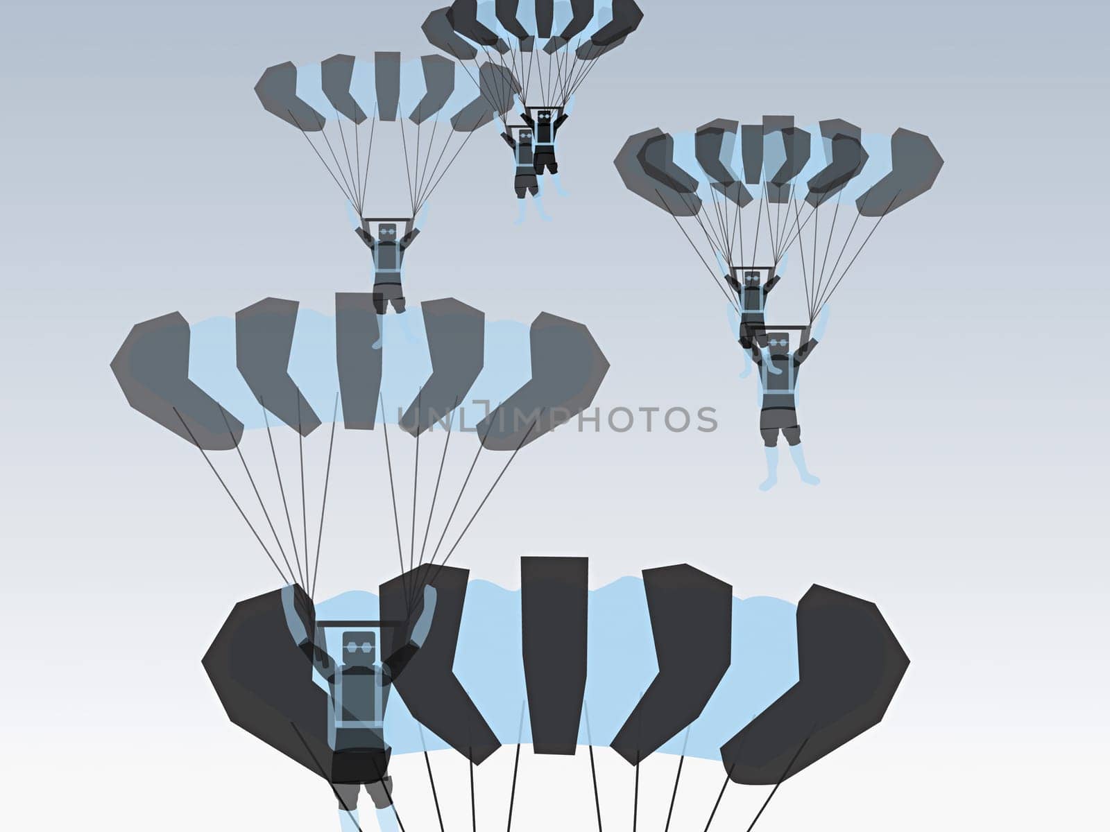 Low angle view of a group of people parachuting