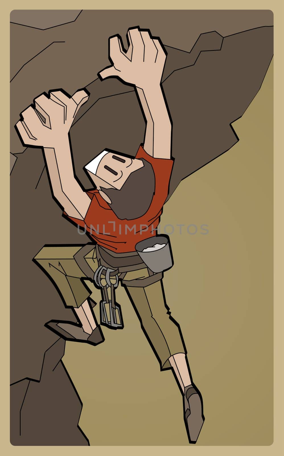 High angle view of a man rock climbing