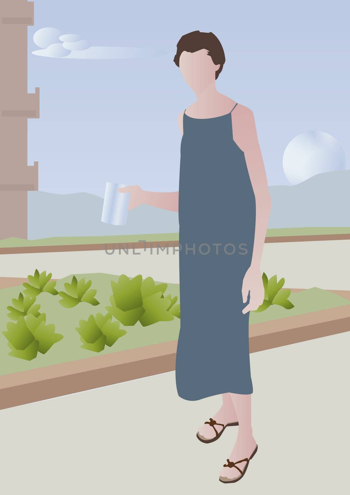 Woman standing outdoors holding a sheet of paper