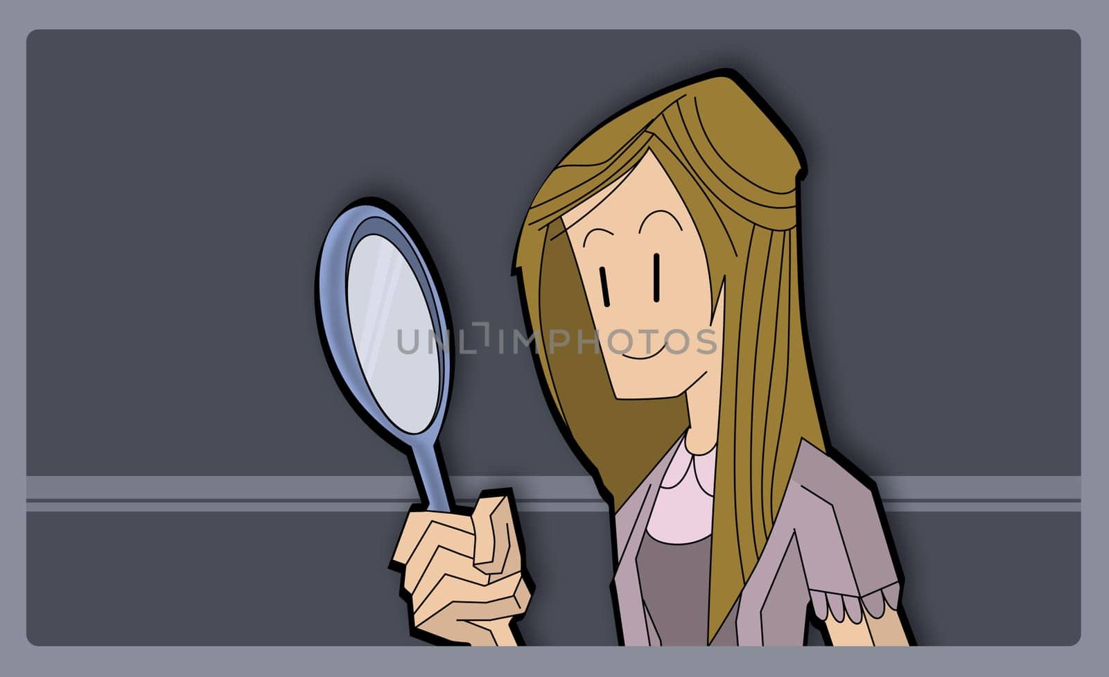 Girl looking in a hand mirror