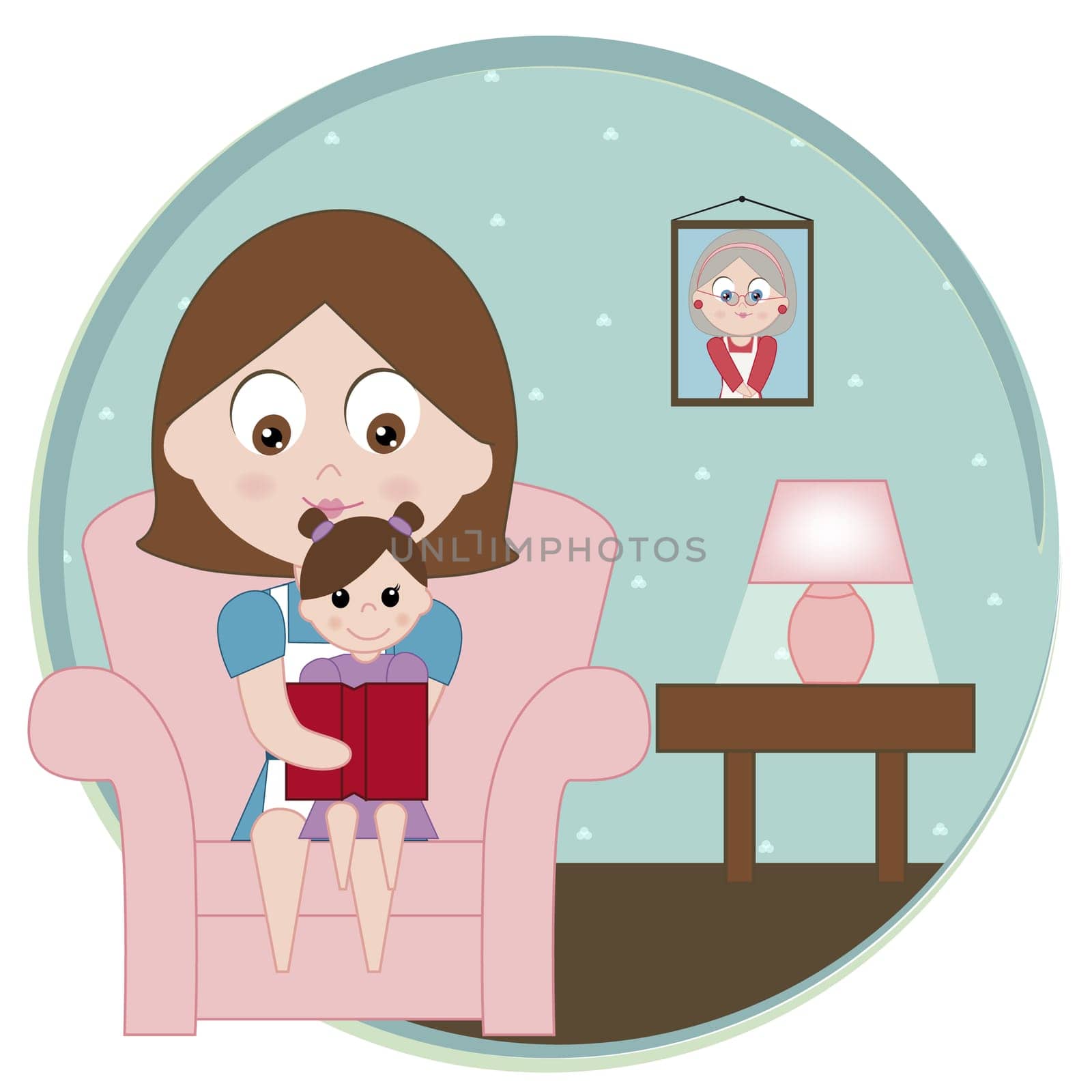 Mother sitting with her daughter on an armchair