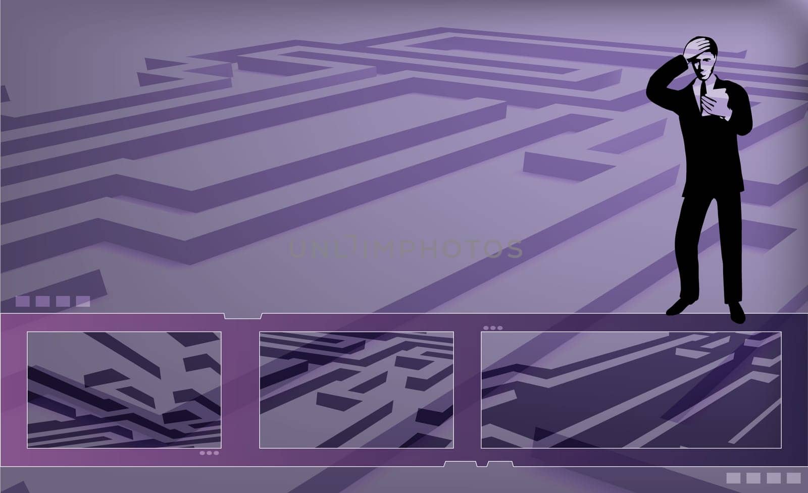 Businessman standing on a maze looking confused