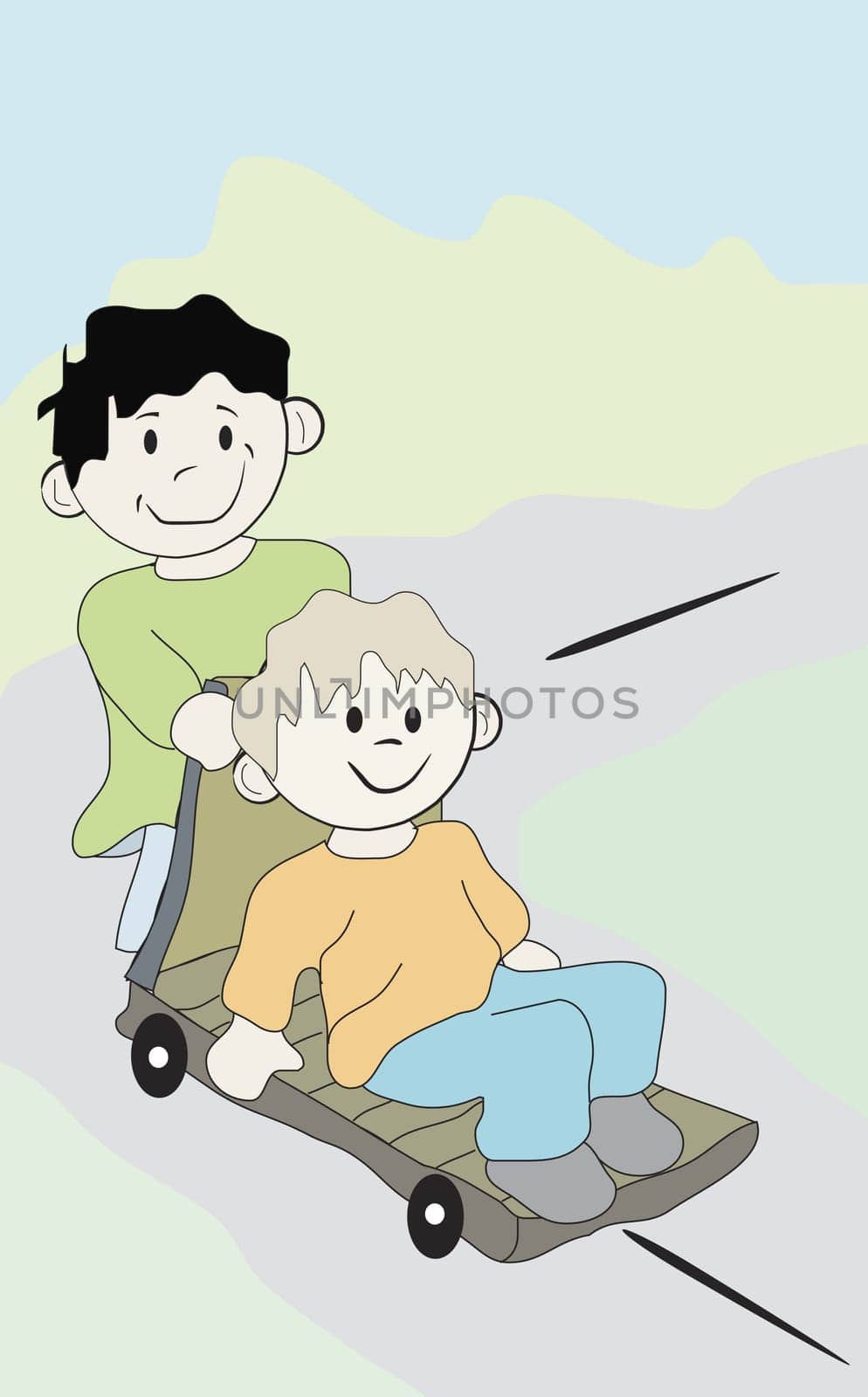 High angle view of two boys