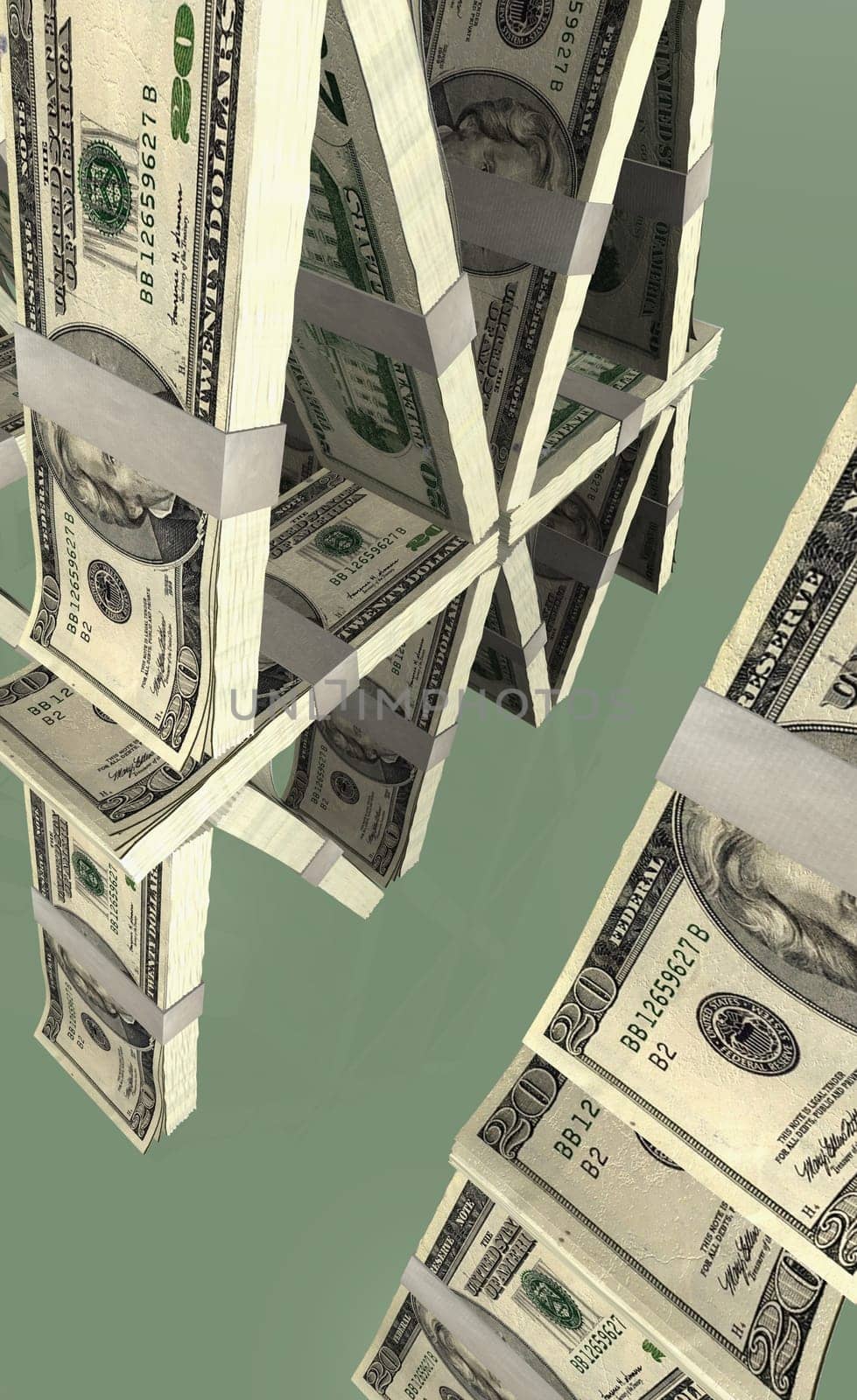 Pyramid of American twenty dollar bills
