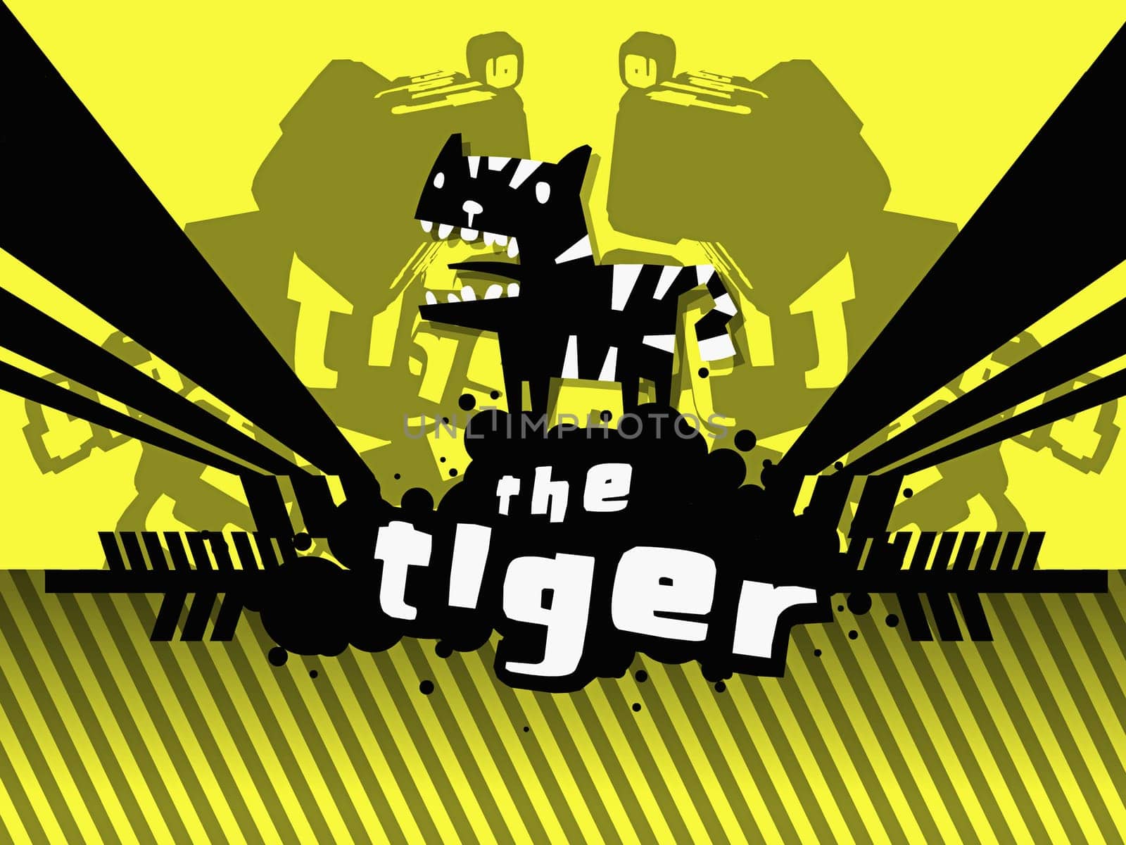 Close-up of a roaring tiger with text