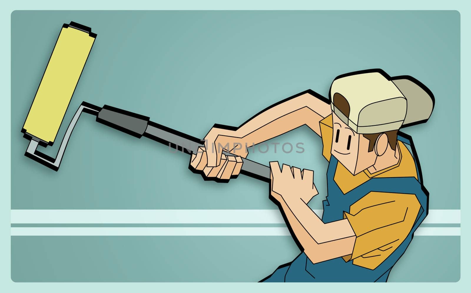 High angle view of a painter holding a paint roller