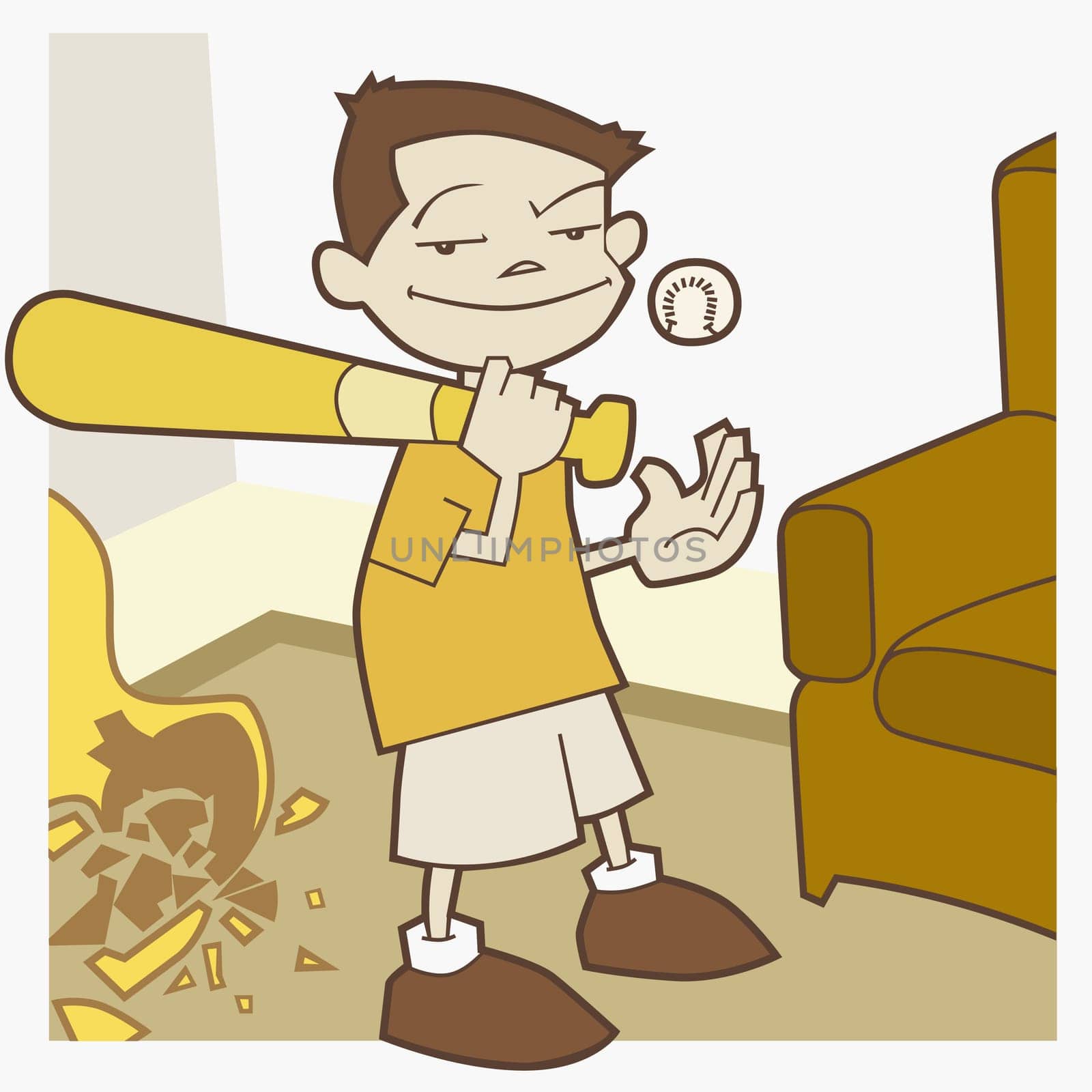Boy holding a baseball bat and tossing a baseball