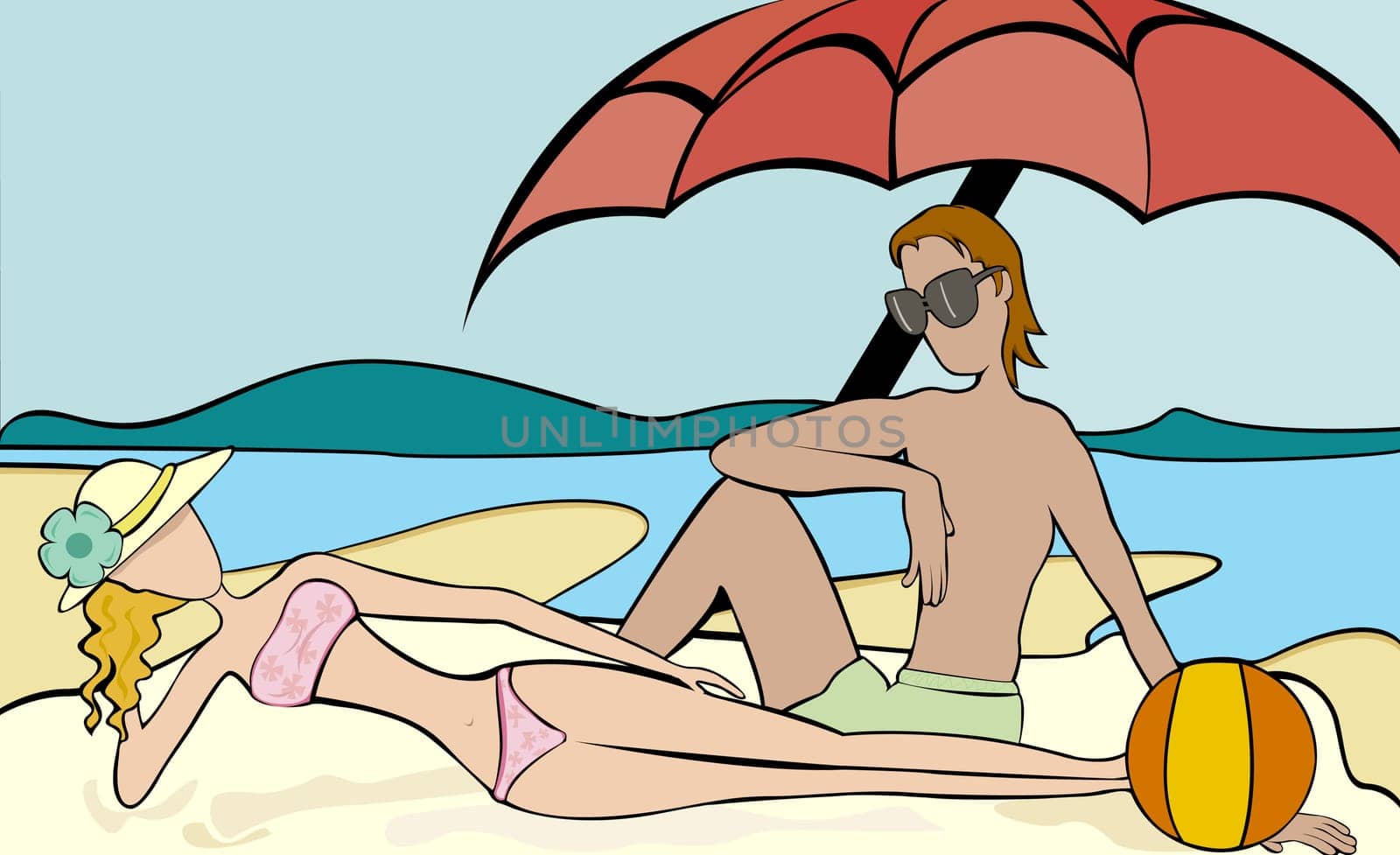 Man and a woman relaxing on the beach