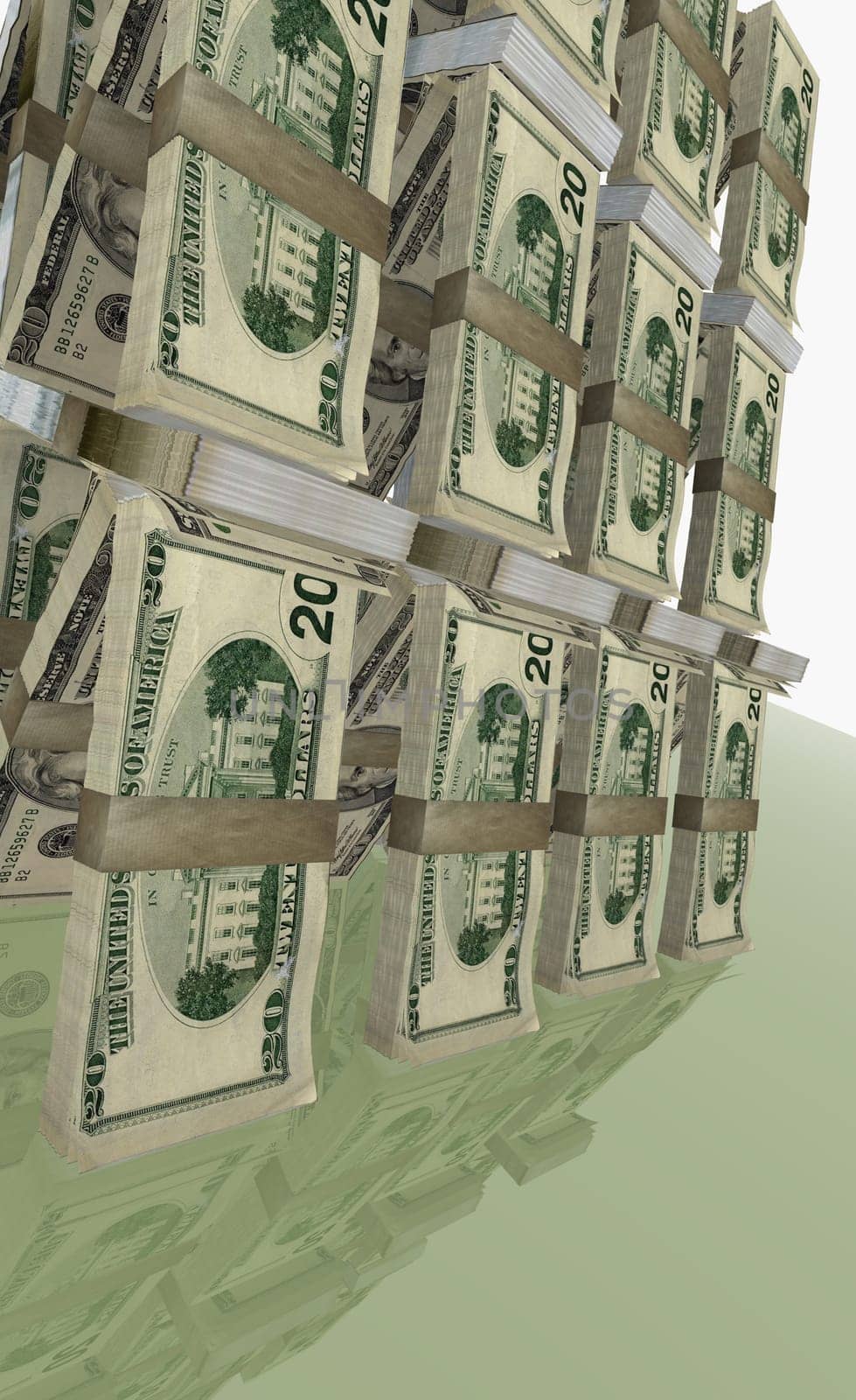 Pyramid of American twenty dollar bills