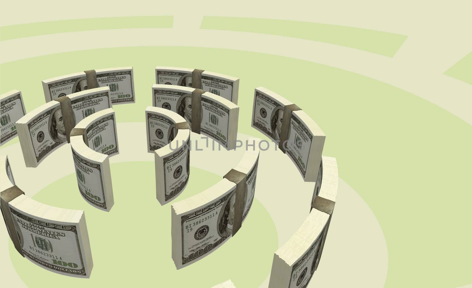 High angle view of US paper currency