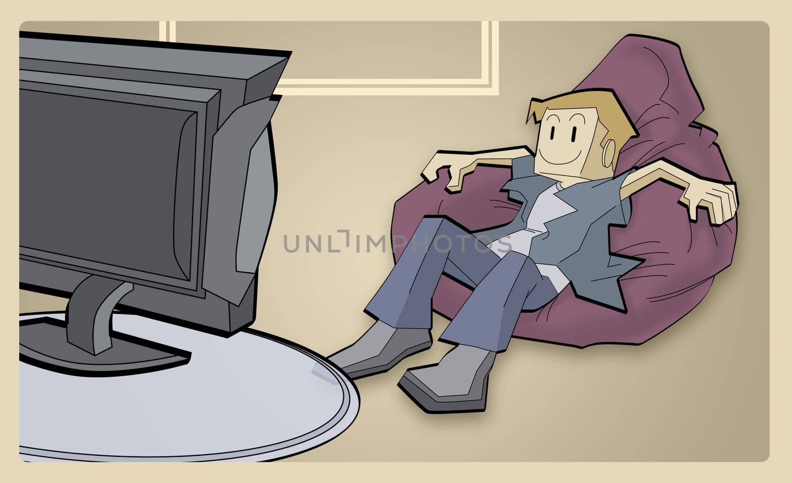Boy sitting on a bean bag watching television