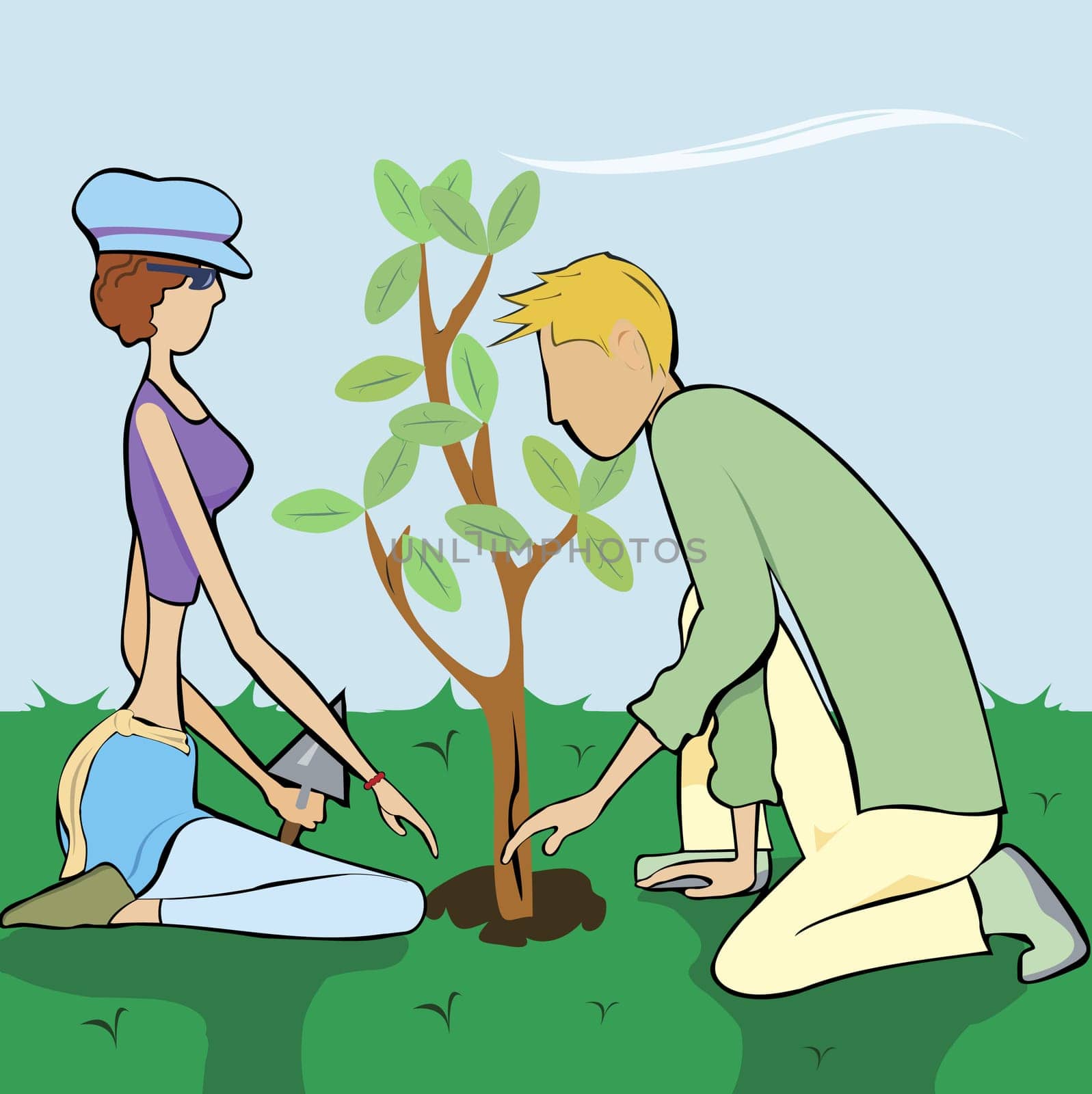 Man and a woman planting a tree