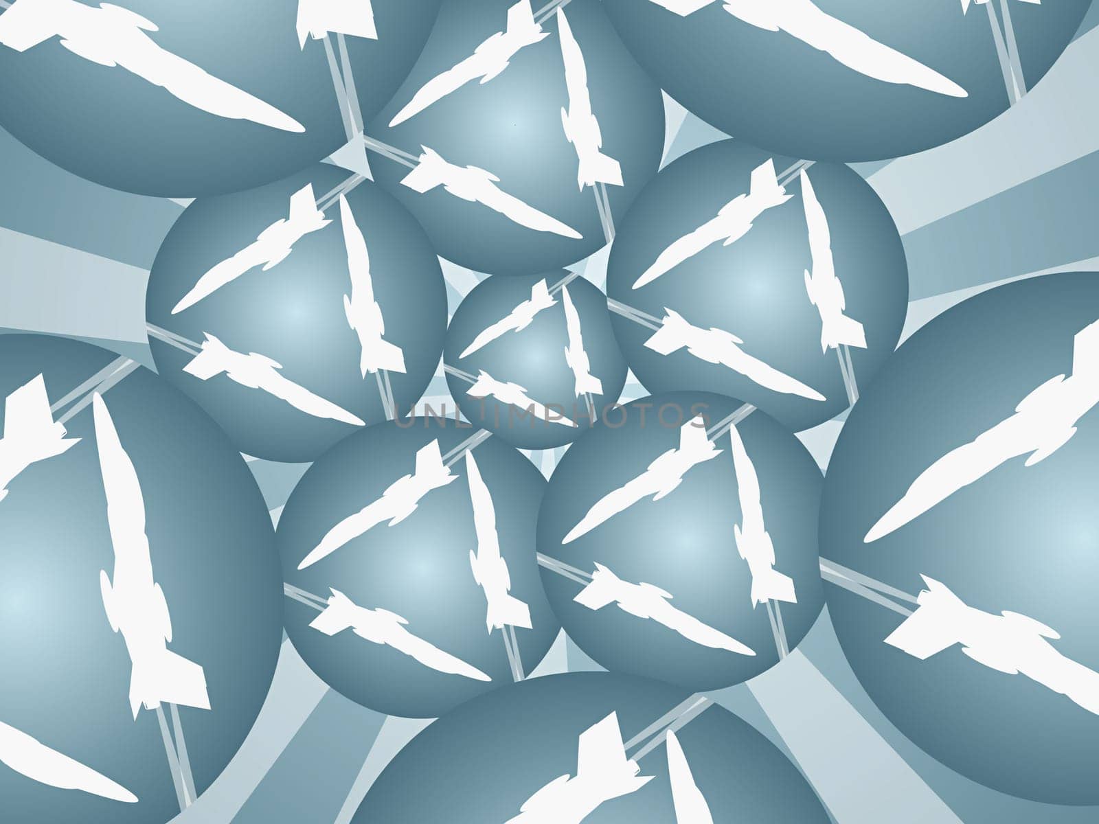 Close-up of fighter planes on spheres
