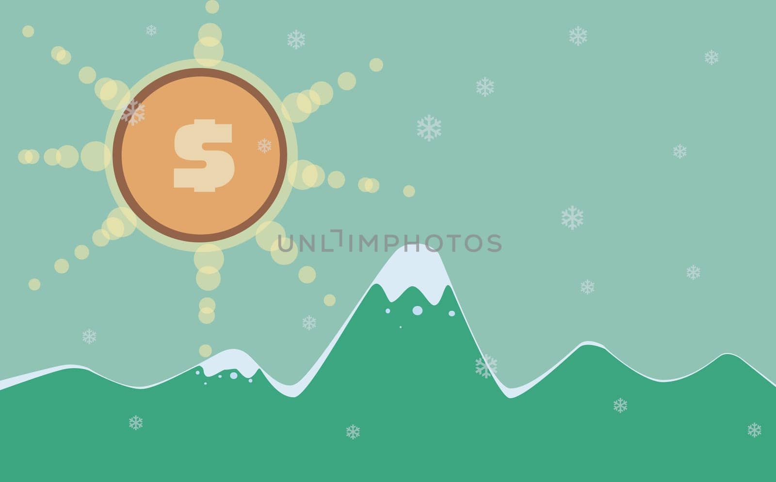 Rising sun over a snowcapped mountain range