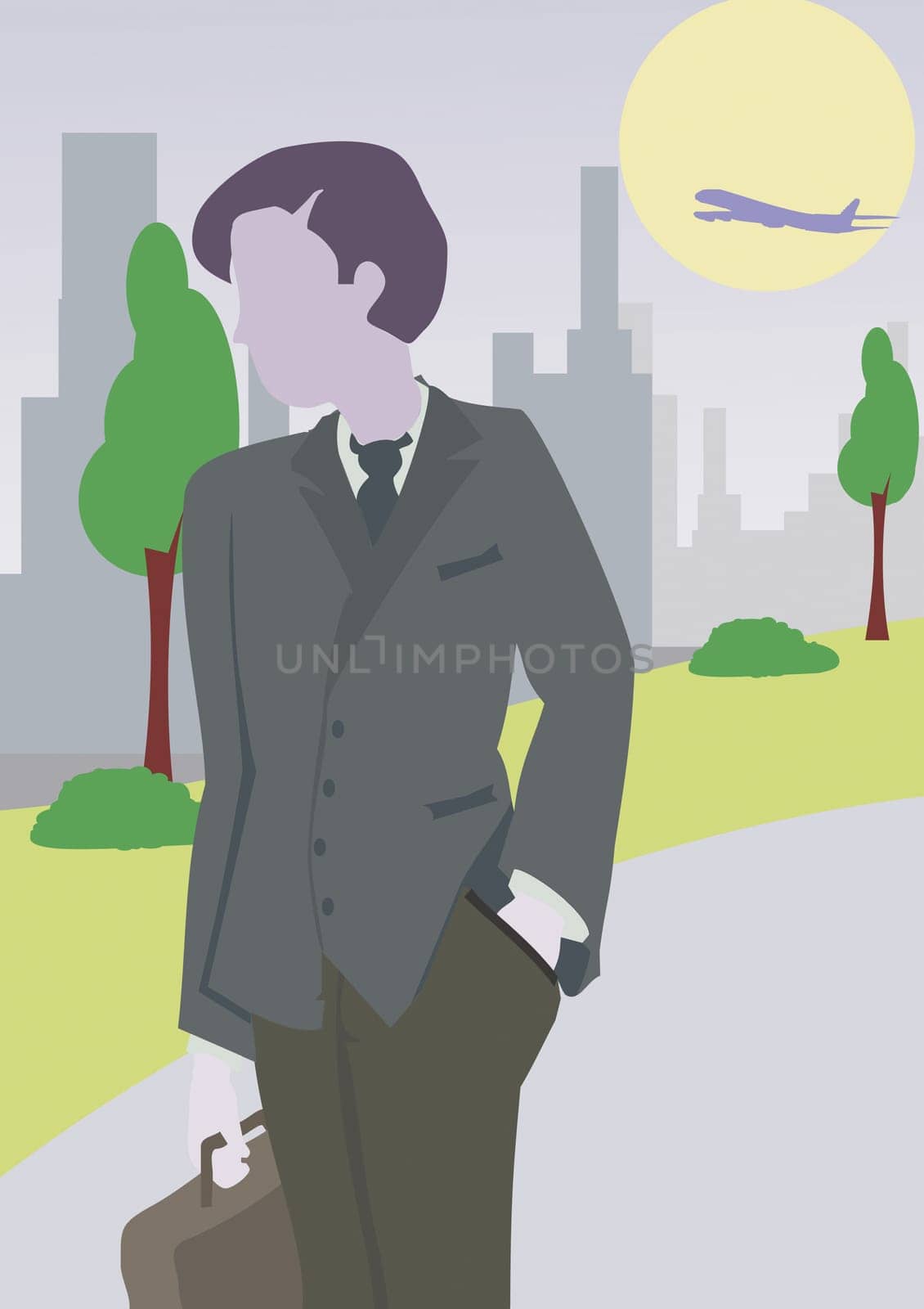 Businessman holding a briefcase with his hands in pocket