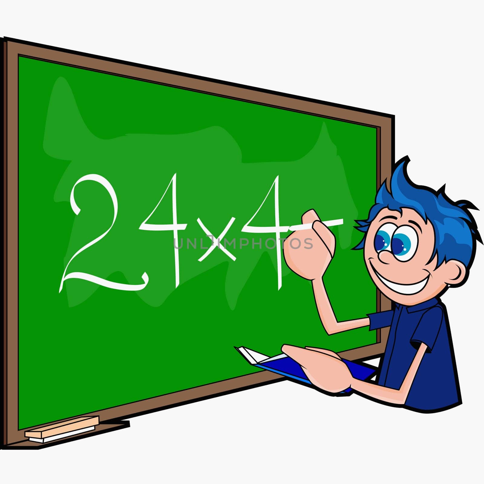 Boy writing on a blackboard with chalk