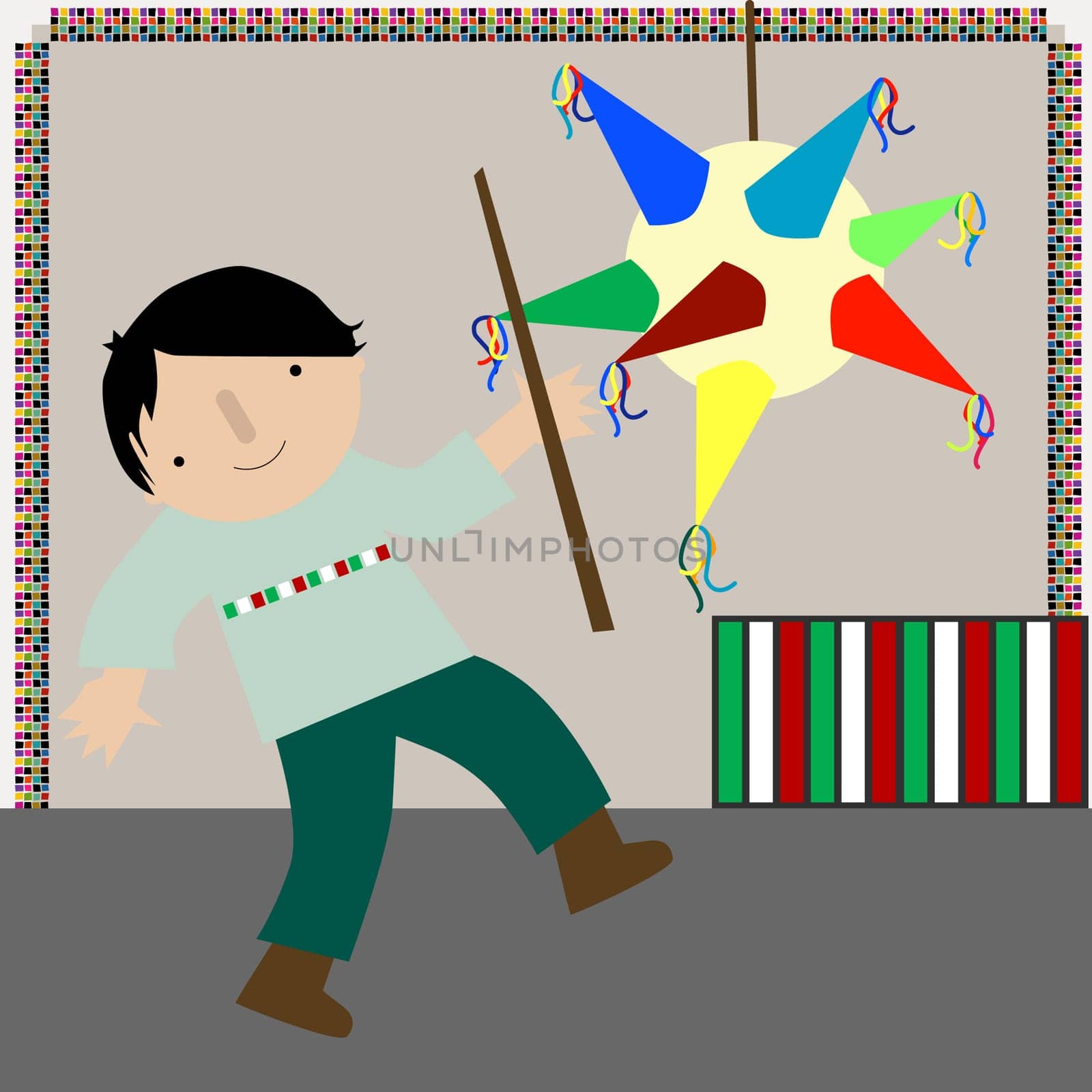 Boy standing with a stick near a pinata