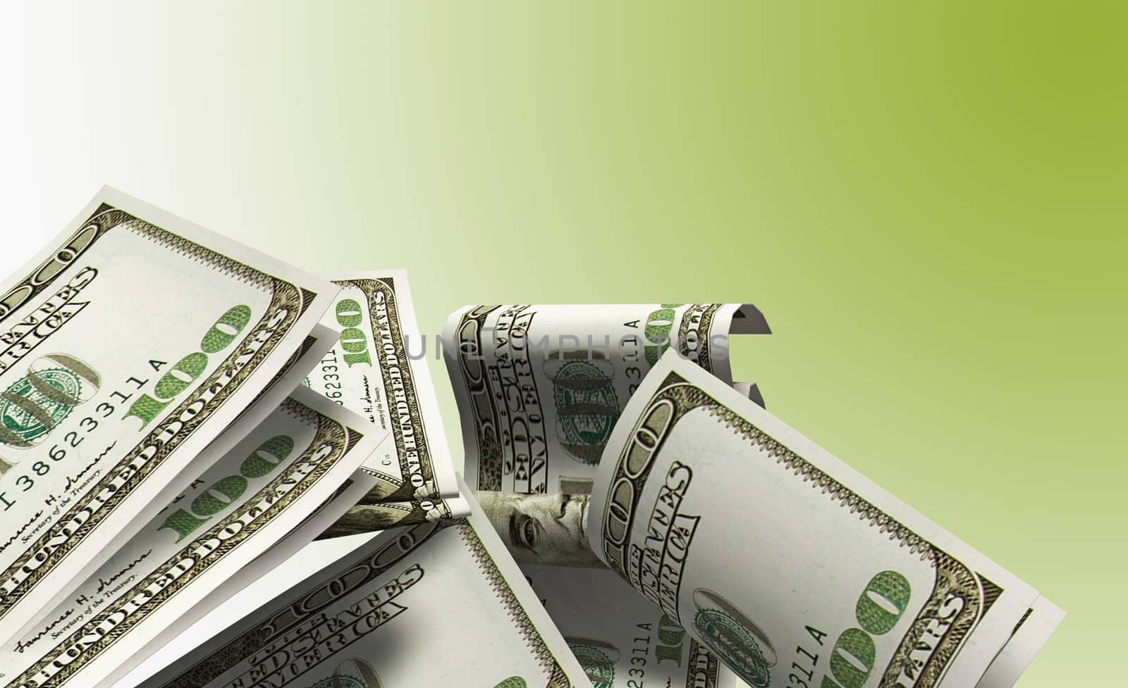 Close-up of one hundred dollar bills