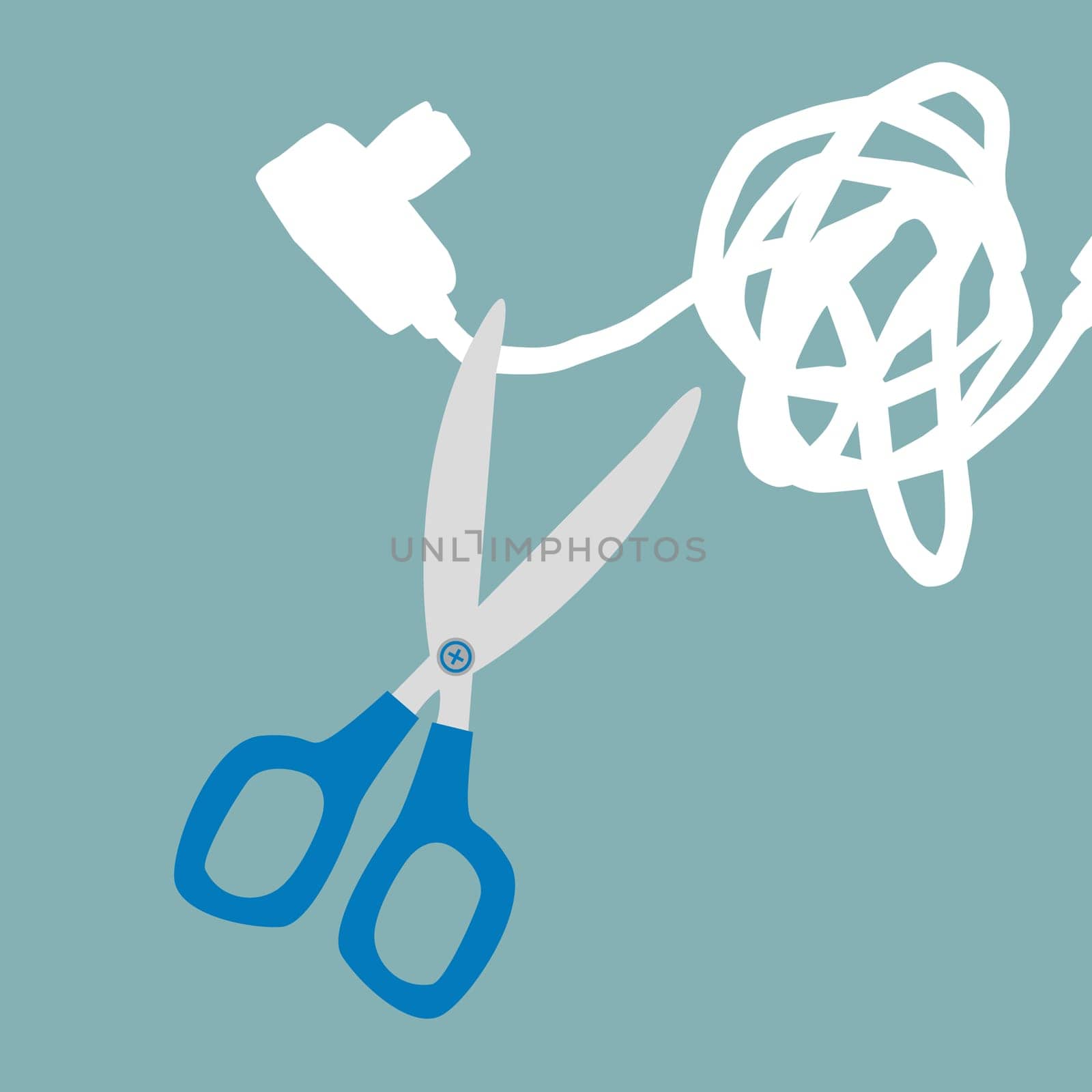 Pair of scissor cutting the wire of an electric plug