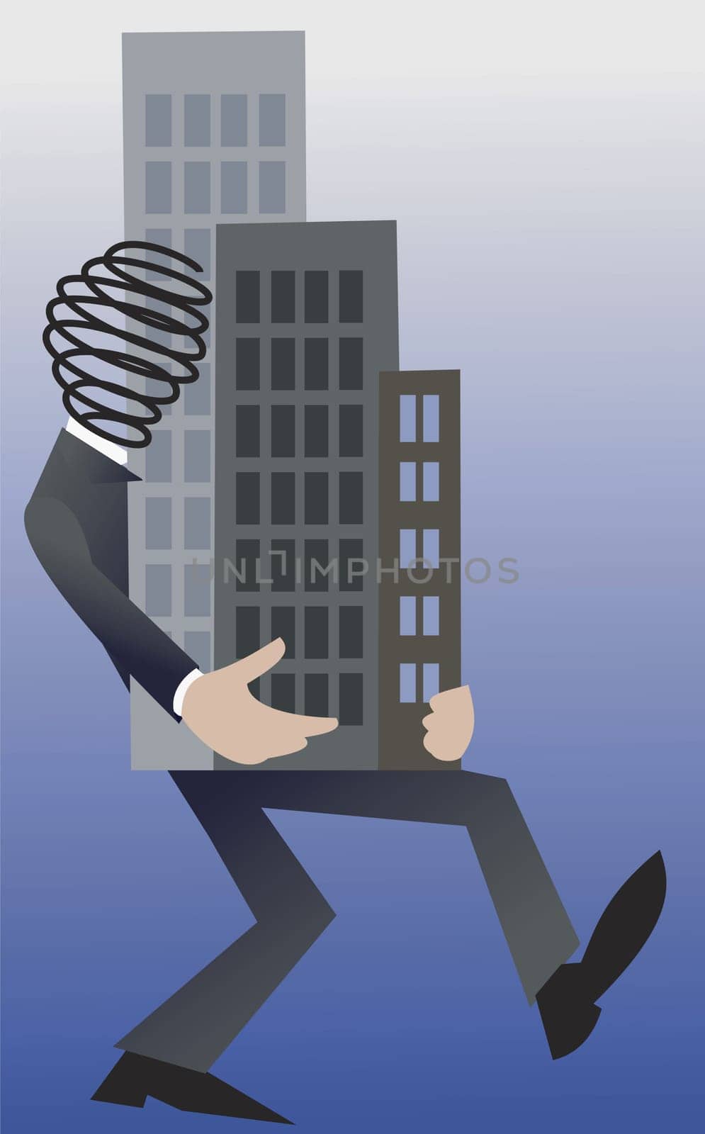 Businessman carrying a skyscraper
