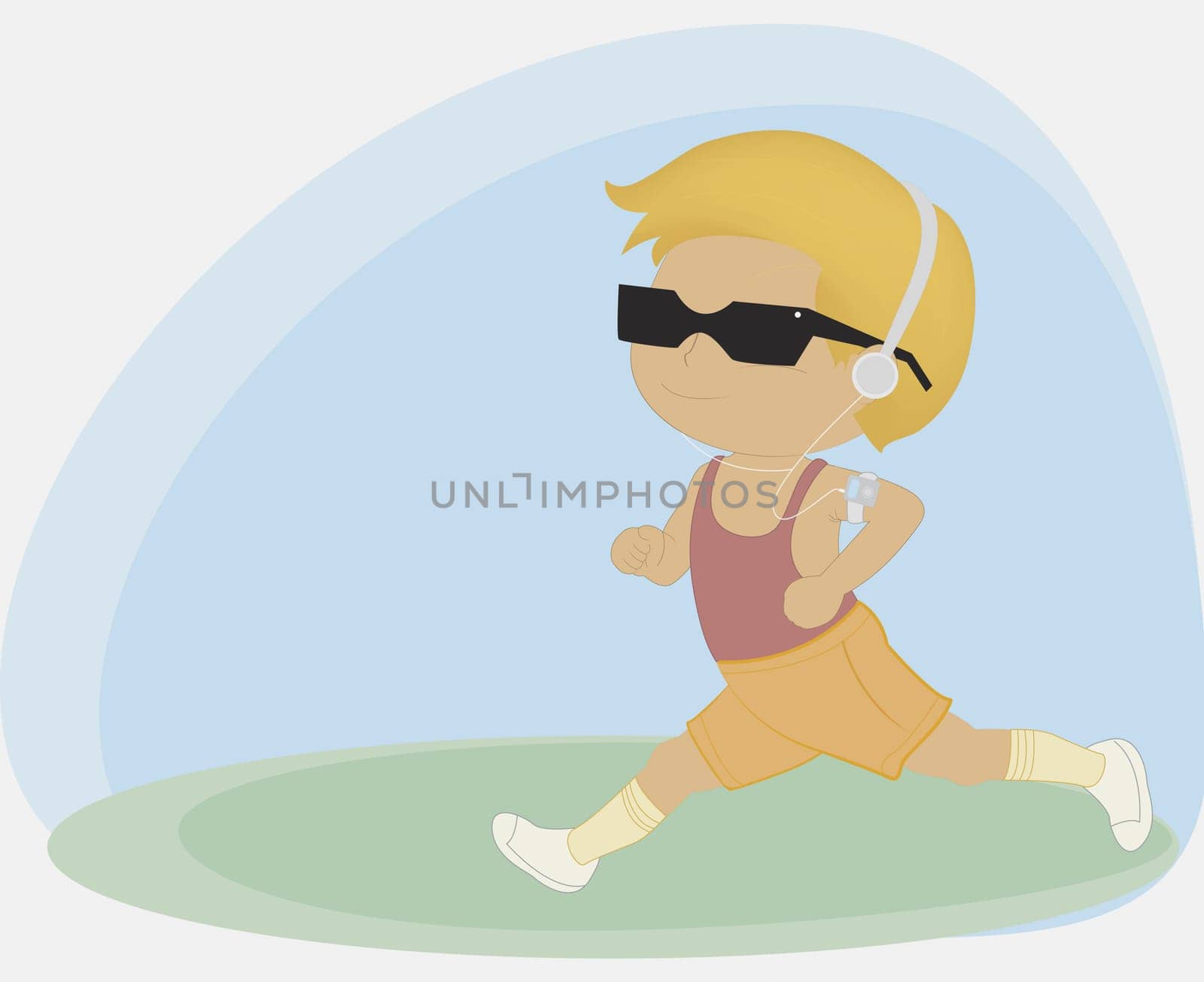 Boy jogging wearing headphones