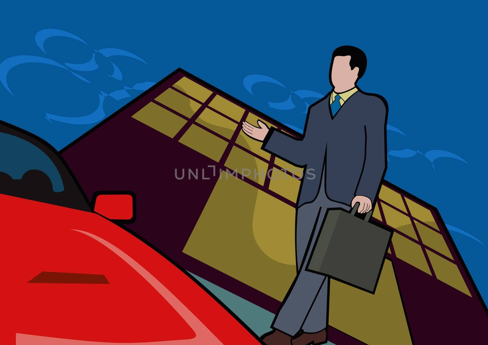 Businessman holding a briefcase walking towards car