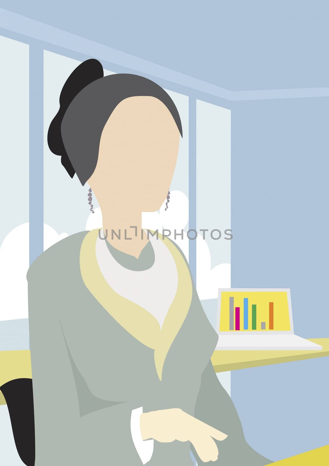 Close-up of a businesswoman near a laptop